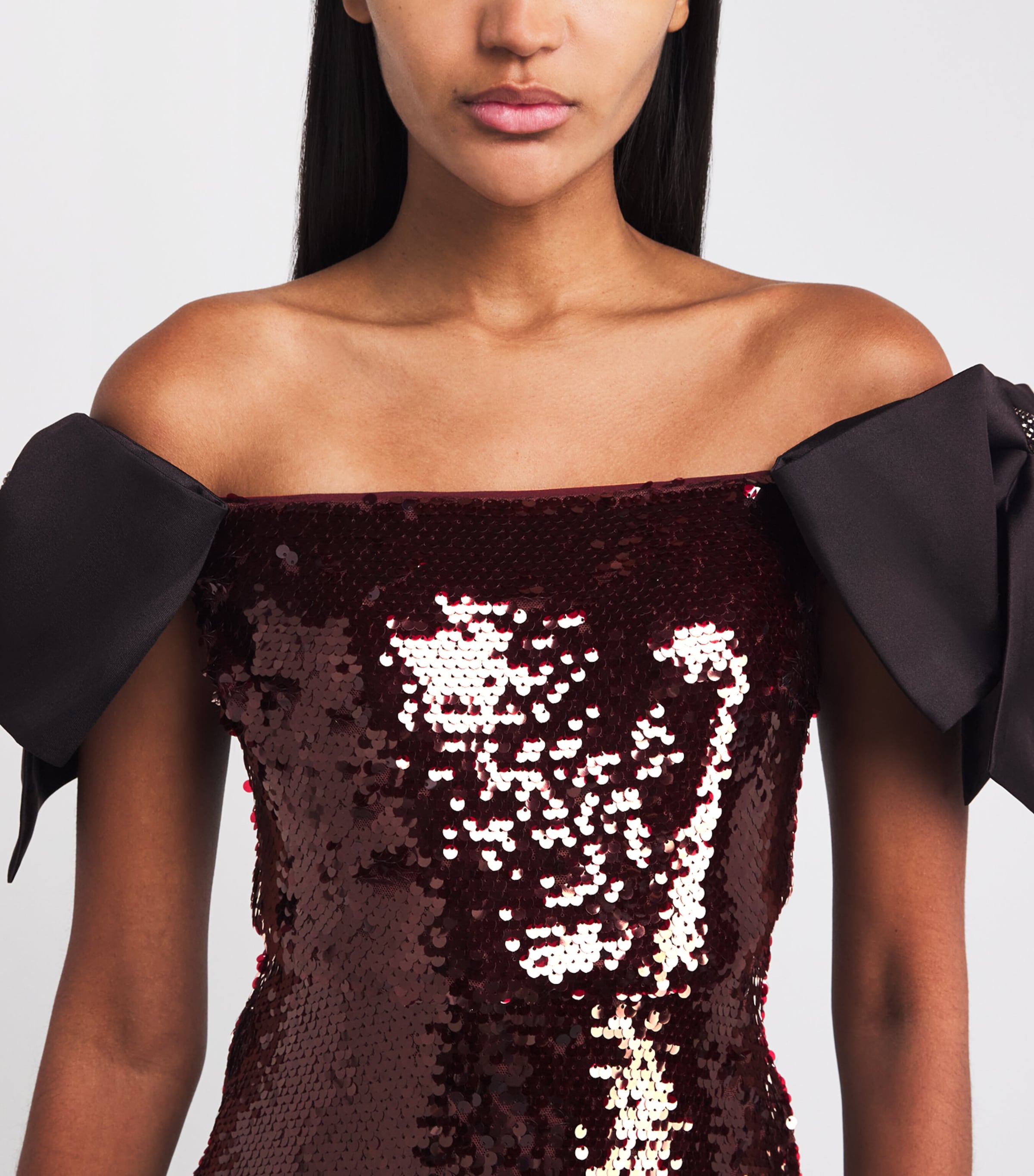 Sequin Off-The-Shoulder Maxi Dress BROWN Image 4