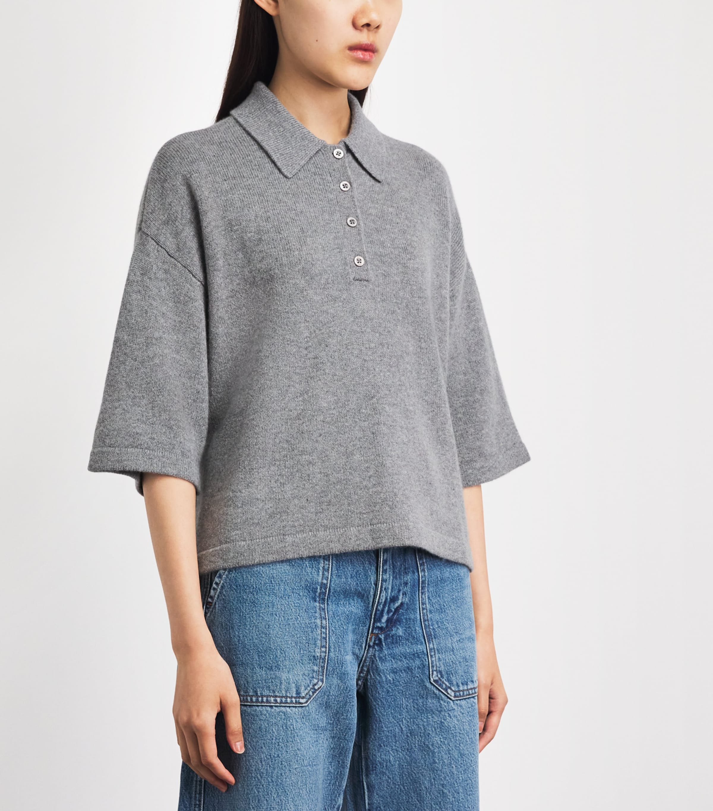 FRAME Womens Cashmere The Academy Polo Shirt Graphite Grey Image 4