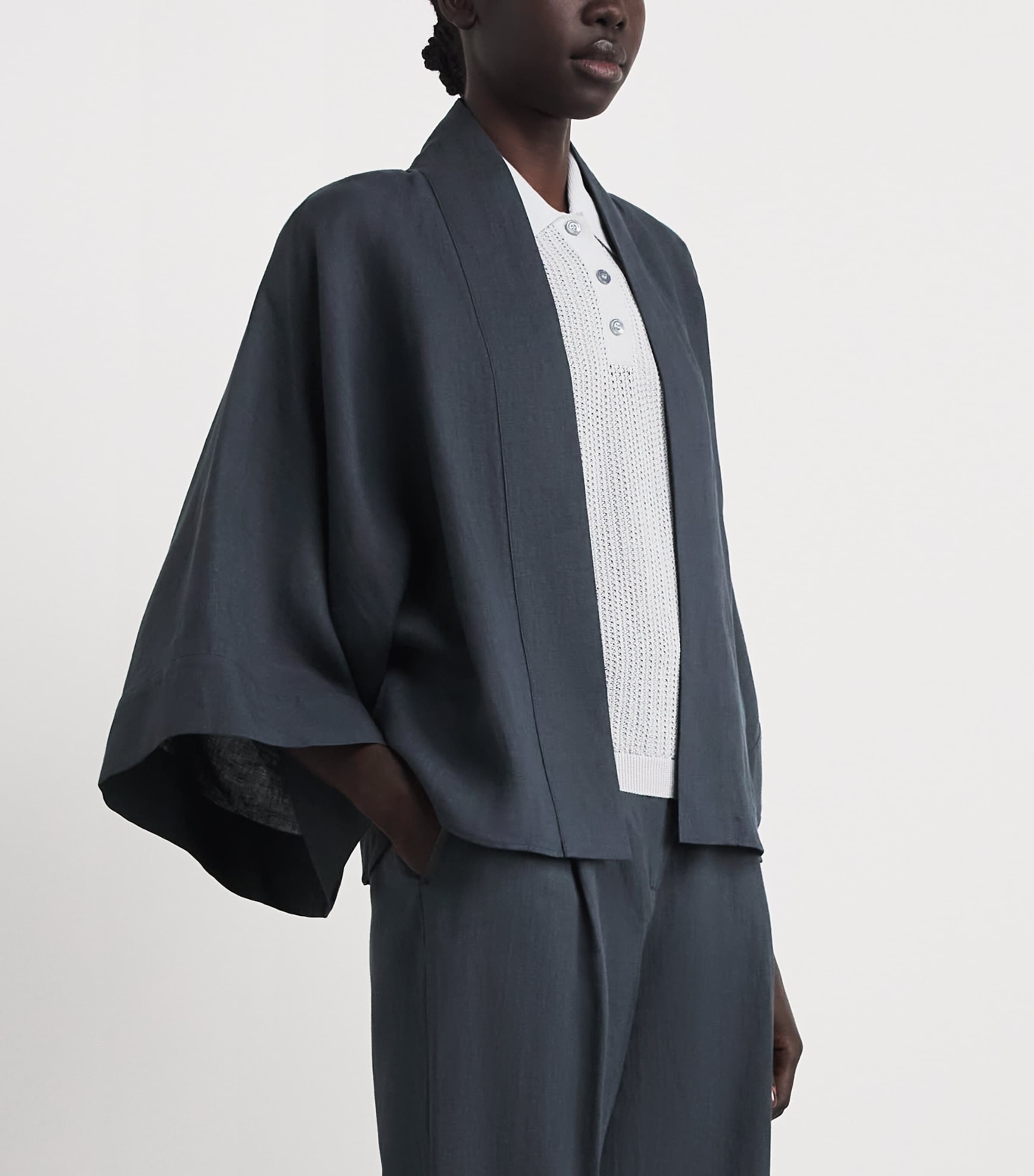 Eleventy Womens Linen Kimono Top Blu Nuovo Image 4