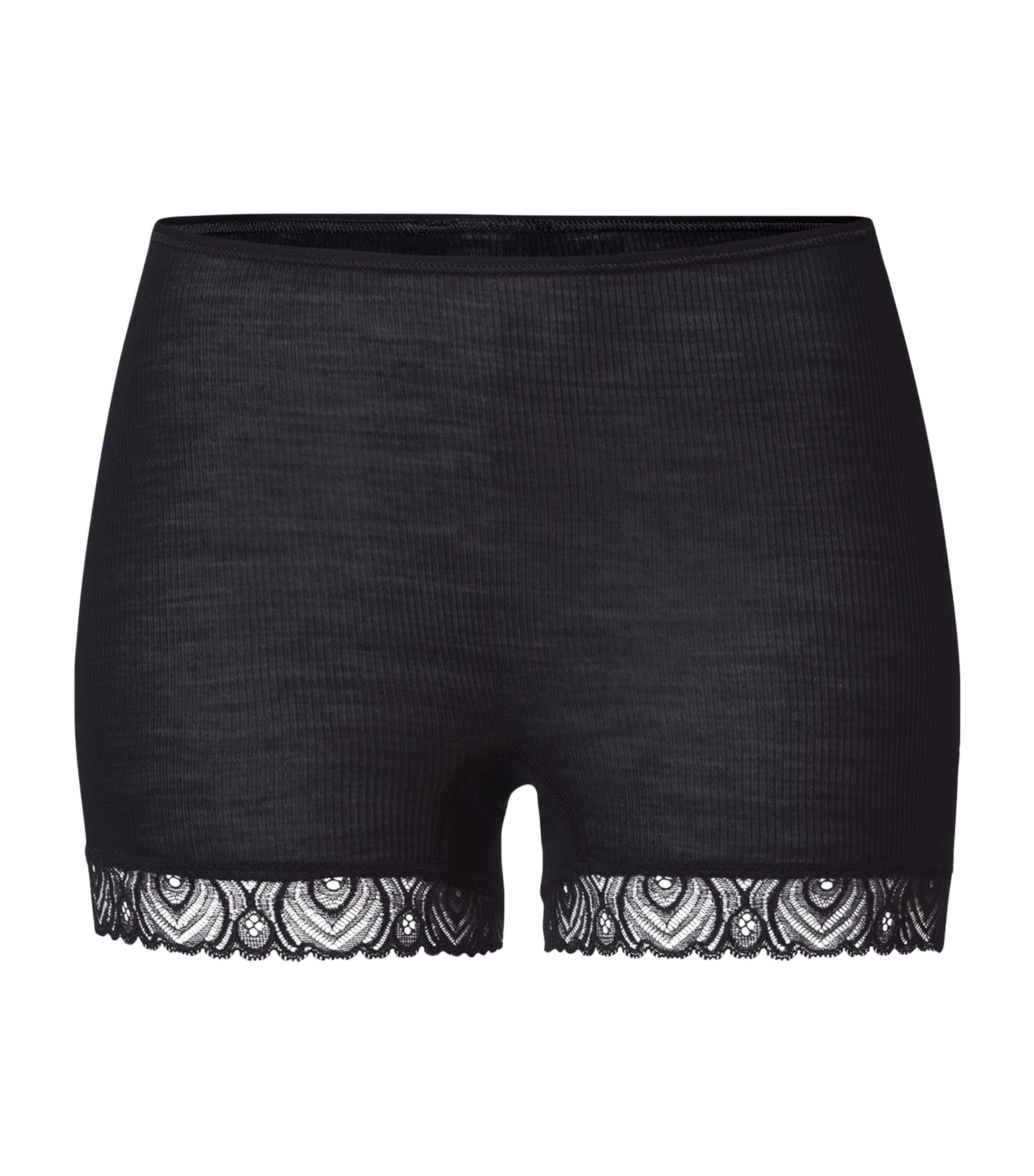 Hanro Wool-silk Woolen Lace Boyleg Briefs In Black