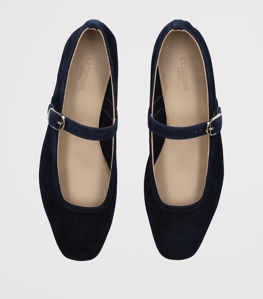 Suede Mary Jane Ballet Flats NAVY Image 4