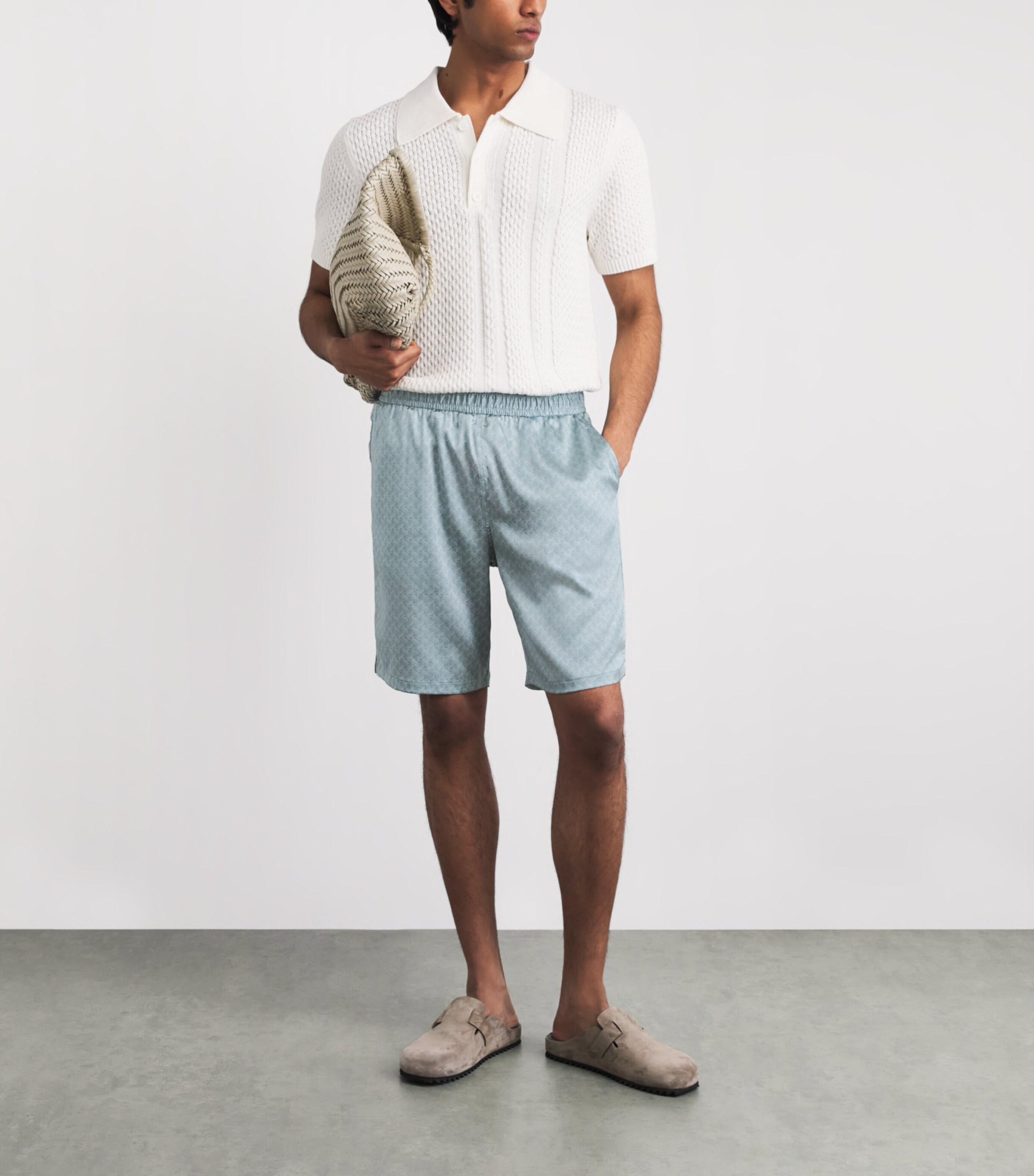 Frescobol Carioca Mens Silk Palma Wood Knot Shorts Coastal Blue Image 2