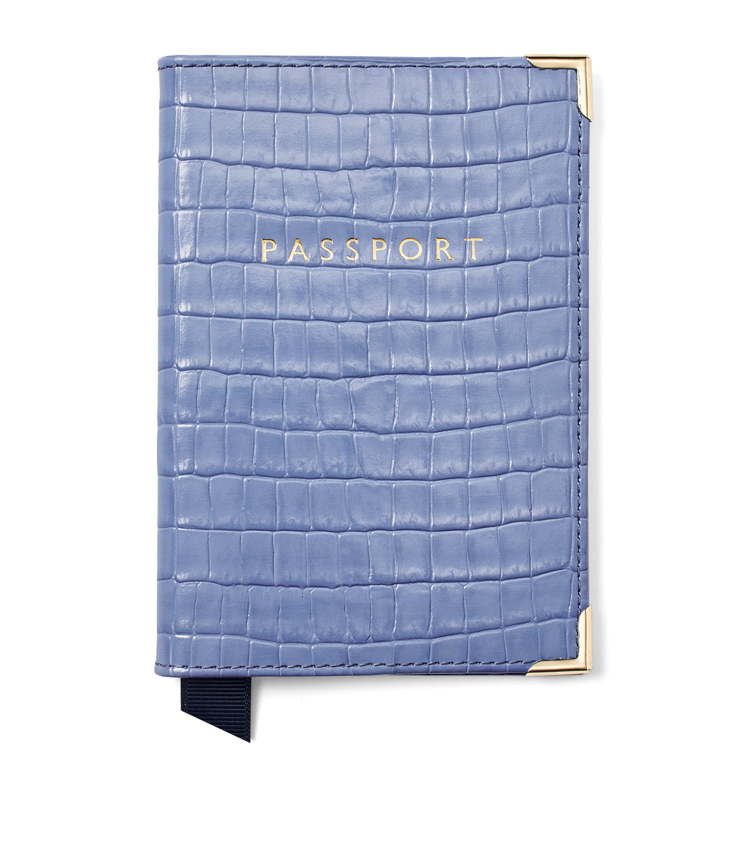 Croc-Embossed Leather Passport Cover CAPRI BLUE Image 1