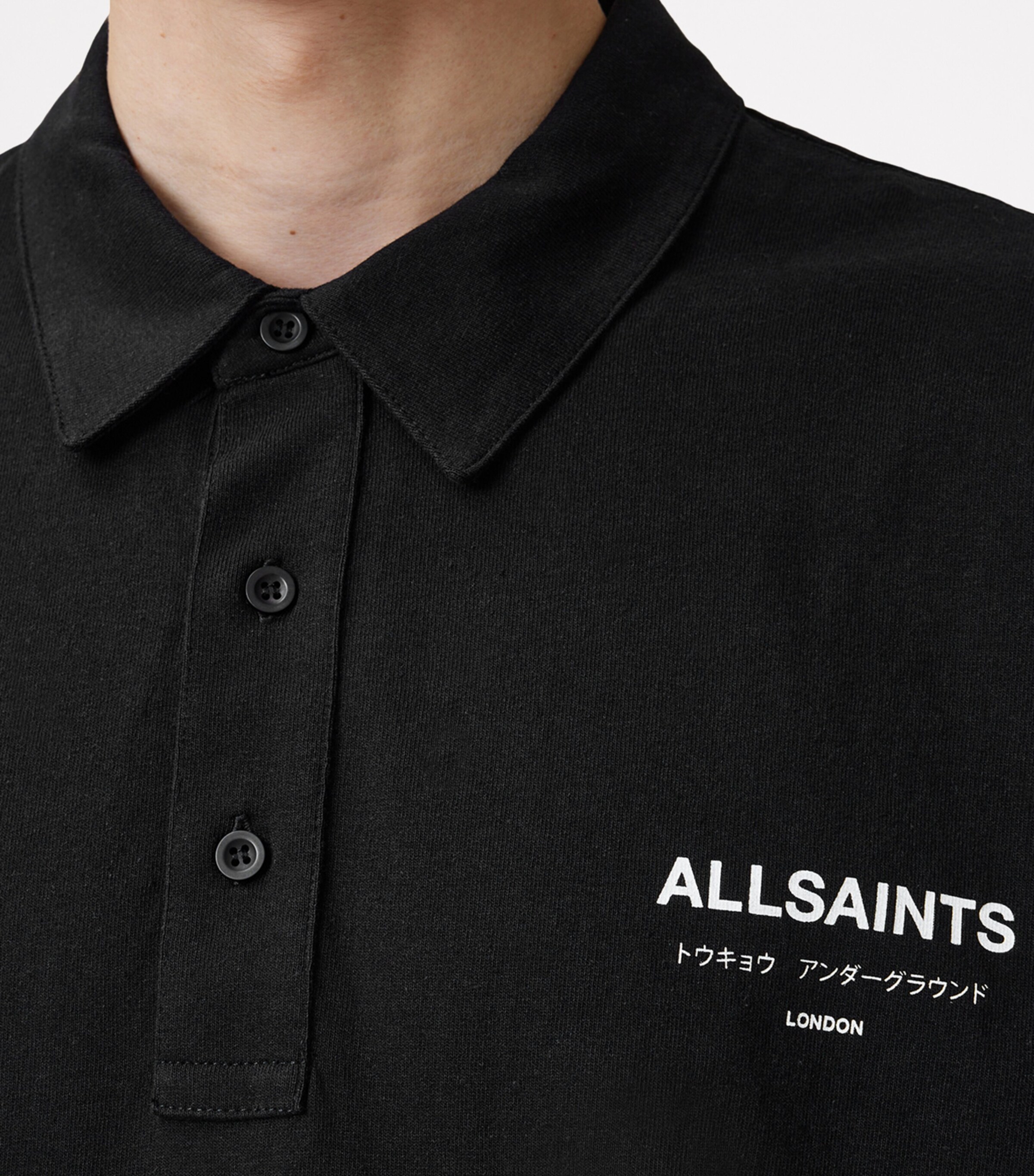 AllSaints Mens Organic Cotton Underground Polo Shirt Jet Black Image 6