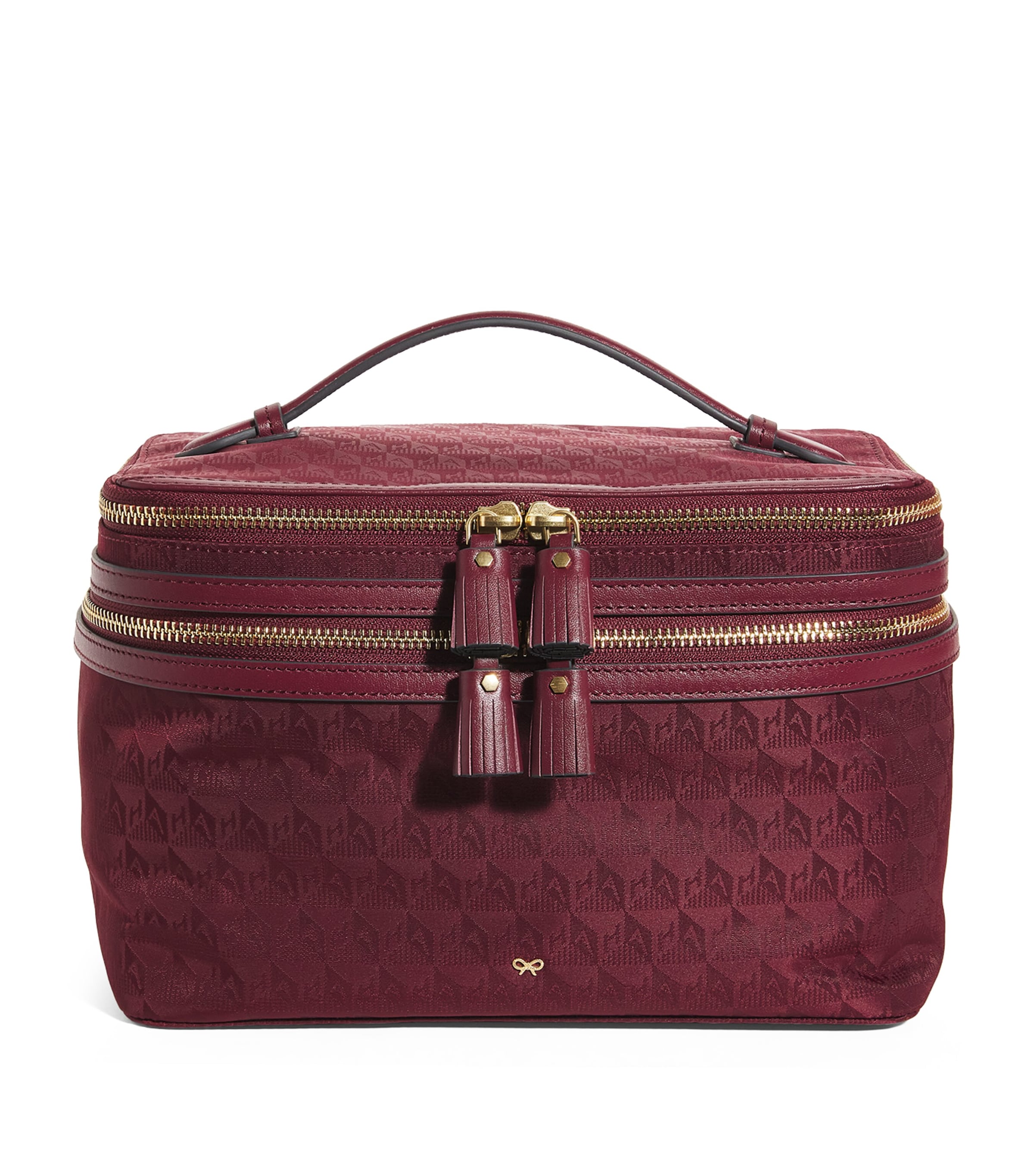 Anya Hindmarch Jacquard Vanity Kit Travel Bag In Brown