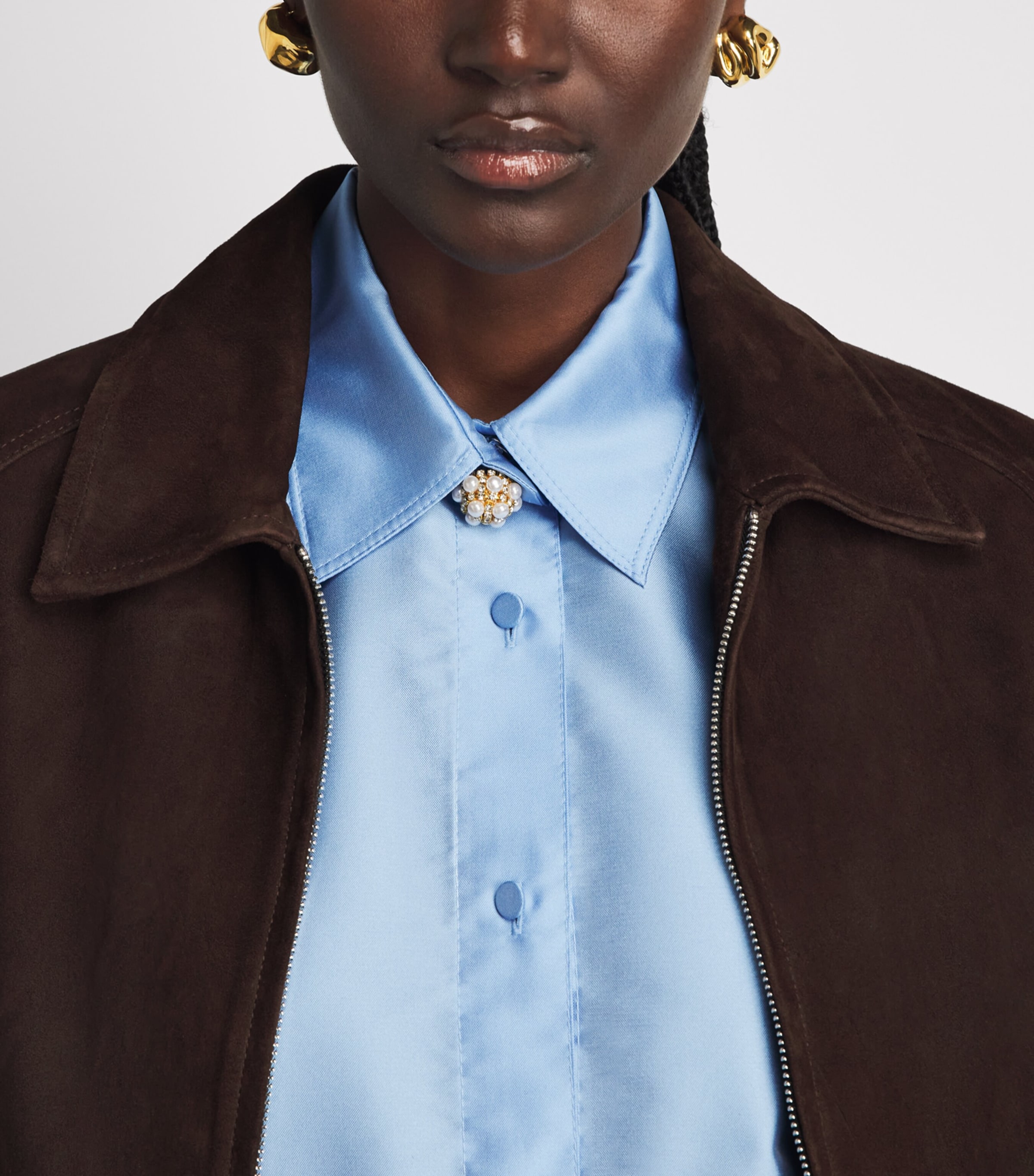 Sandro Paris Womens Satin Shirt Sky Blue Image 3