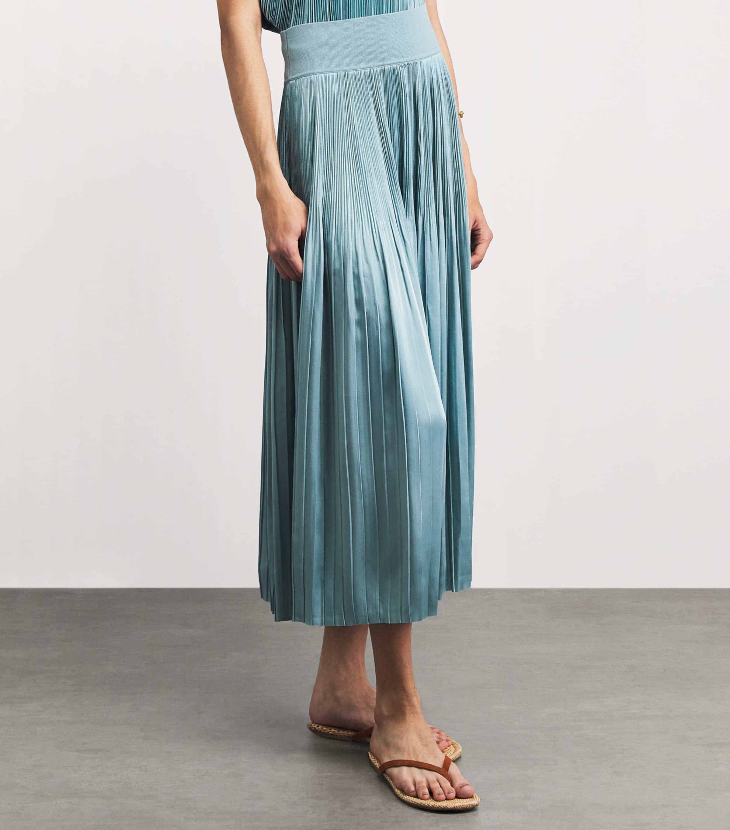 Joseph Womens Satin Pleated Rabat Midi Skirt Chambray Image 4
