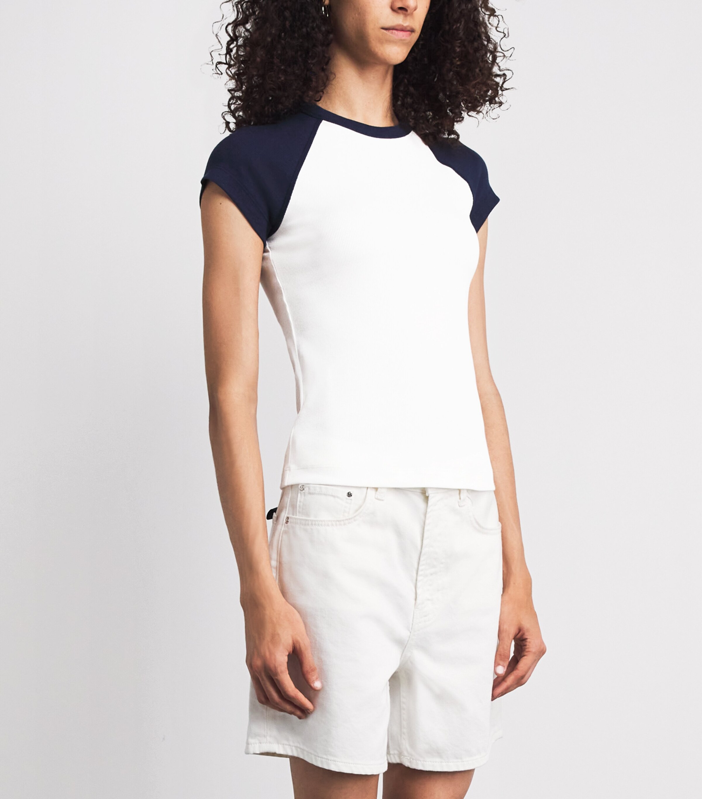 ME+EM Womens Ultimate Raglan T-Shirt Light Cream/navy Image 4
