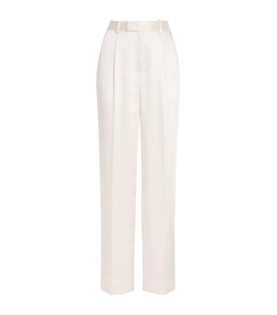 Self-Portrait Womens Satin Wide-Leg Trousers Cream Image 1