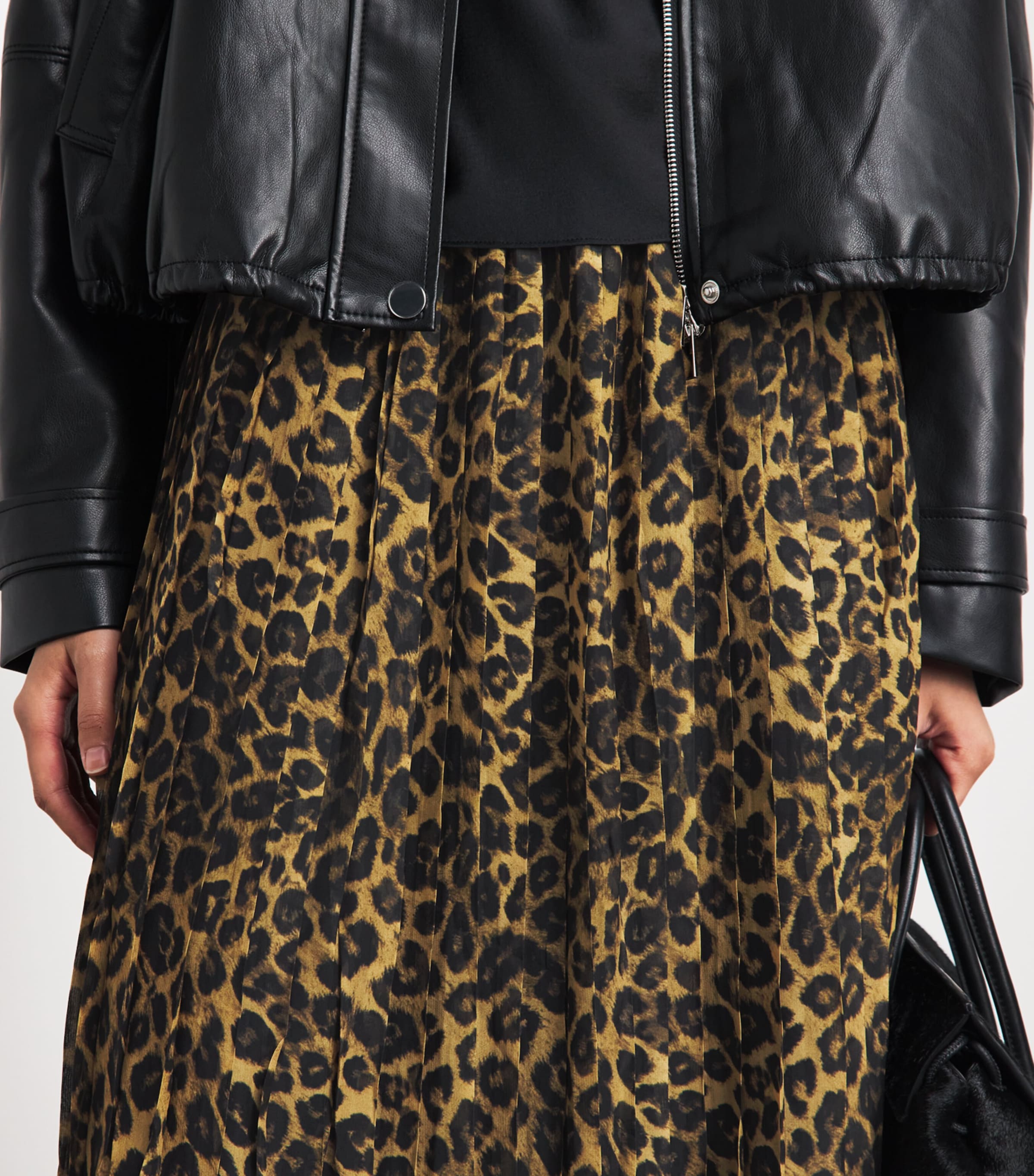 Toccin Womens Chiffon Leopard Pleated Dillon Midi Skirt Leopard Image 3