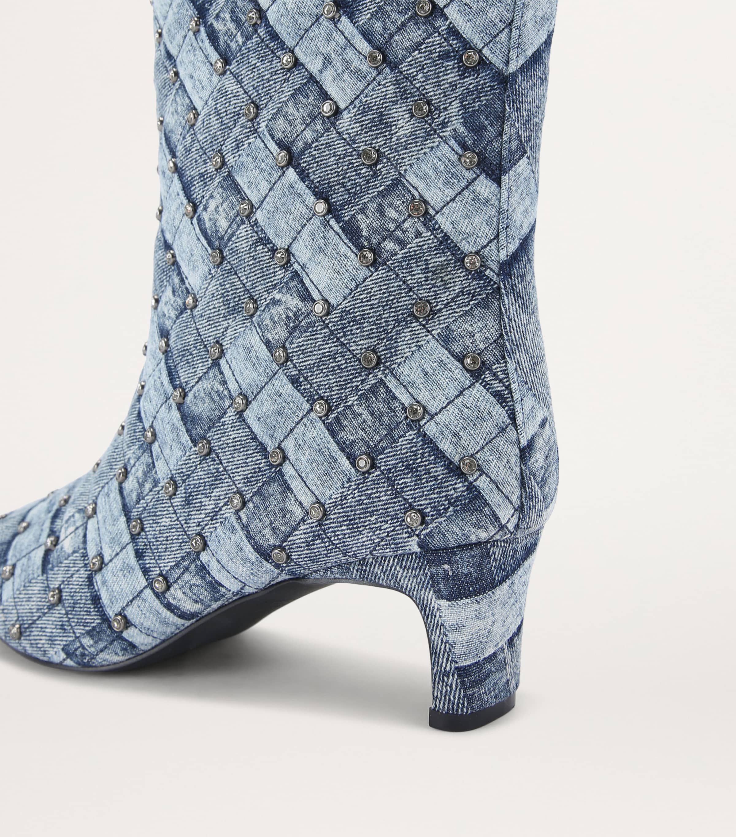 Denim Crystal-Embellished Regent Boots DENIM Image 4