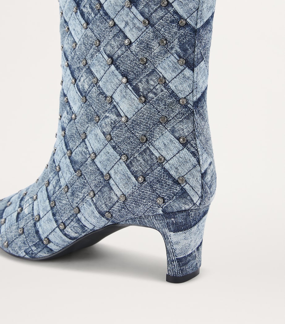 Denim Crystal-Embellished Regent Boots DENIM Image 4
