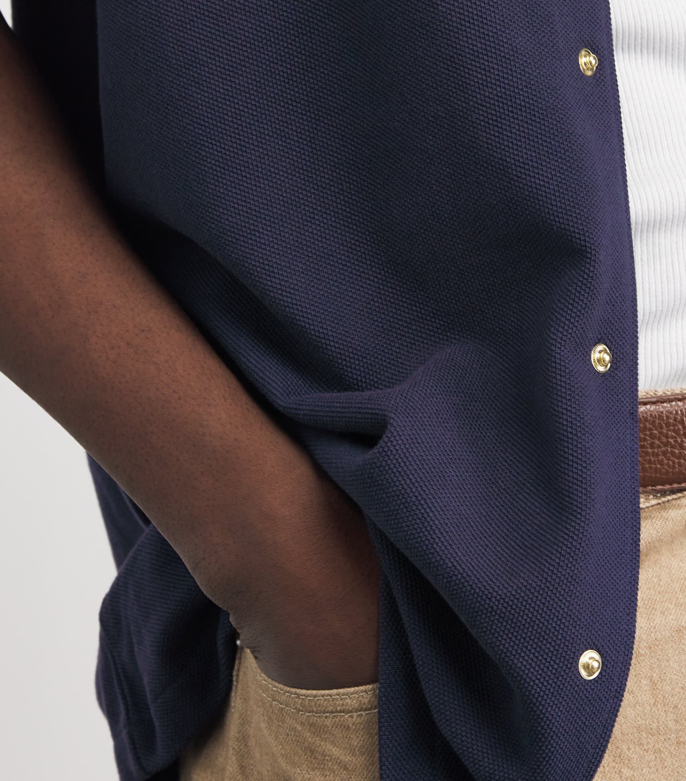 Cotton Piqué Embroidered Shirt NAVY Image 6