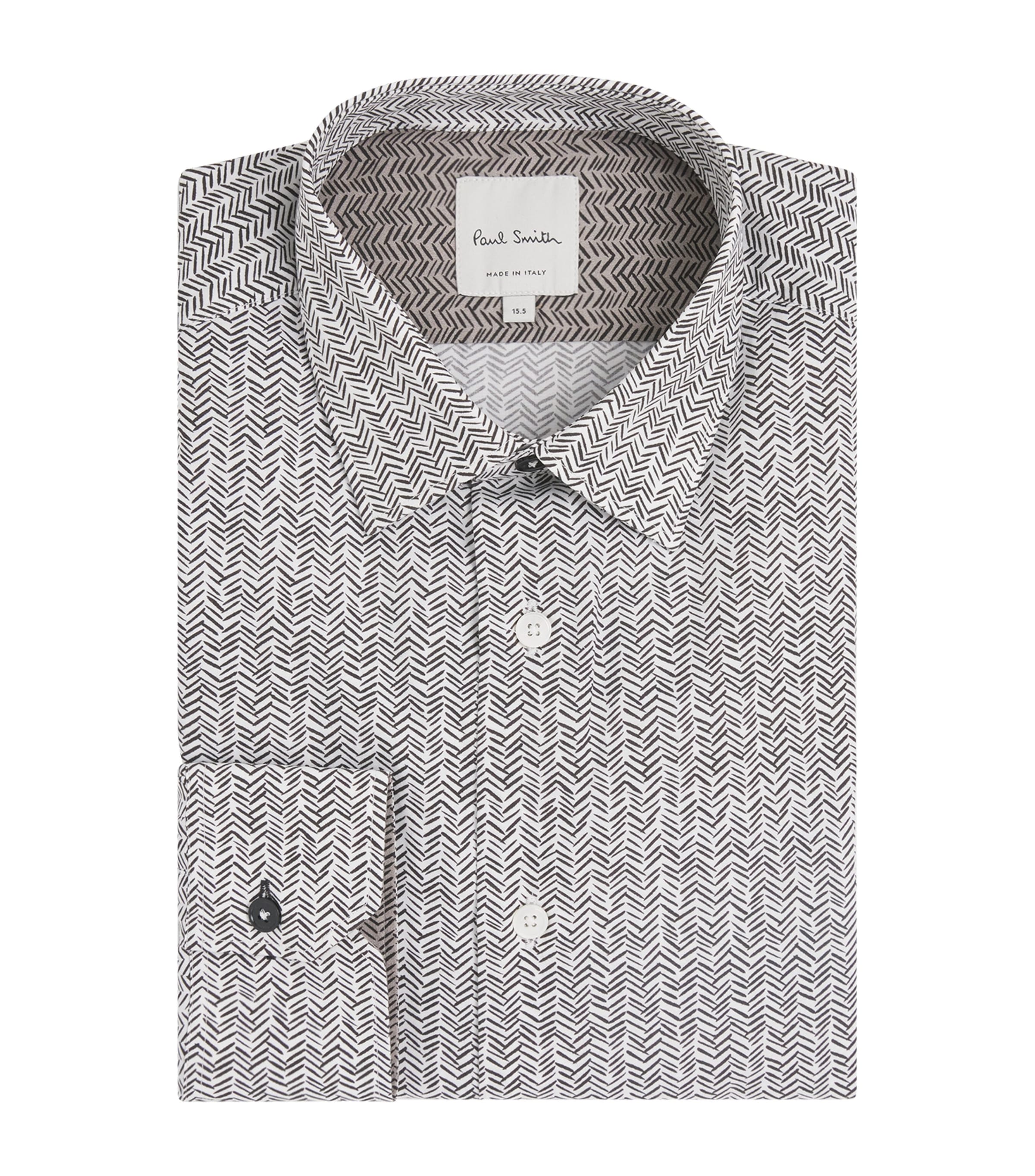 Paul Smith Cotton Chevron Print Tailored Fit Shirt In Gray