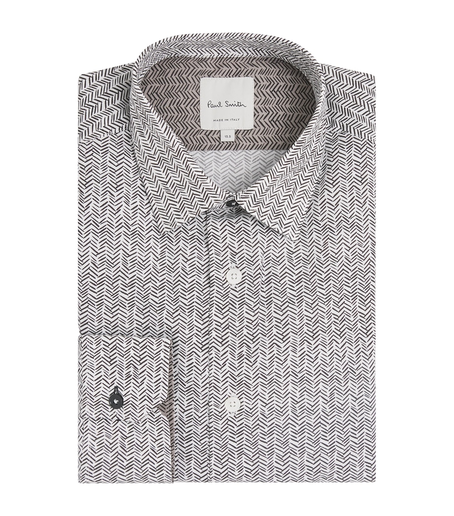 Cotton Chevron Print Tailored Fit Shirt 01_WHITE Image 1