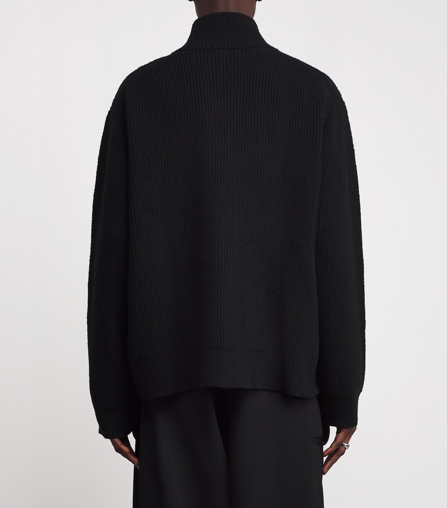 Wool Funnel-Neck Zip-Up Sweater BLACK Image 4