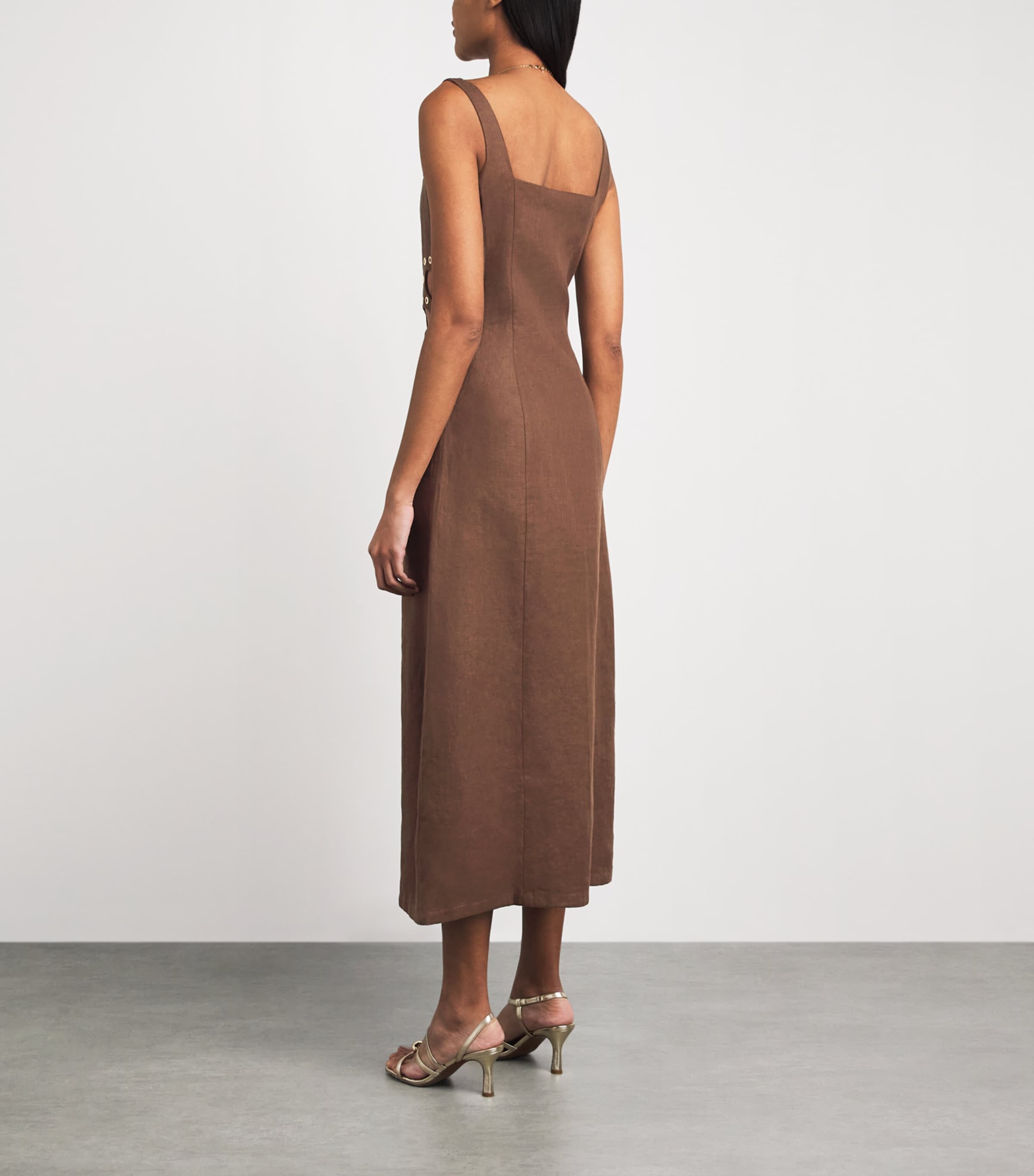 Maje Womens Linen Cut-Out Midi Dress Brown Image 4
