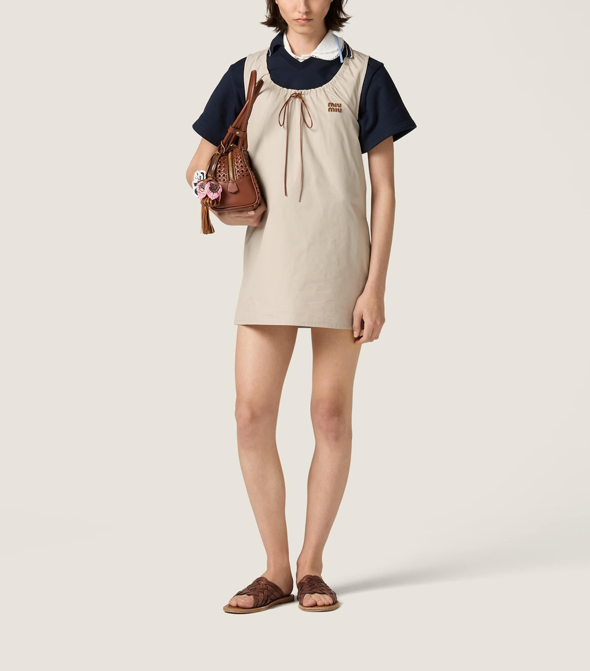 Miu Miu Womens Panama Cotton Mini Dress Neutral Image 2