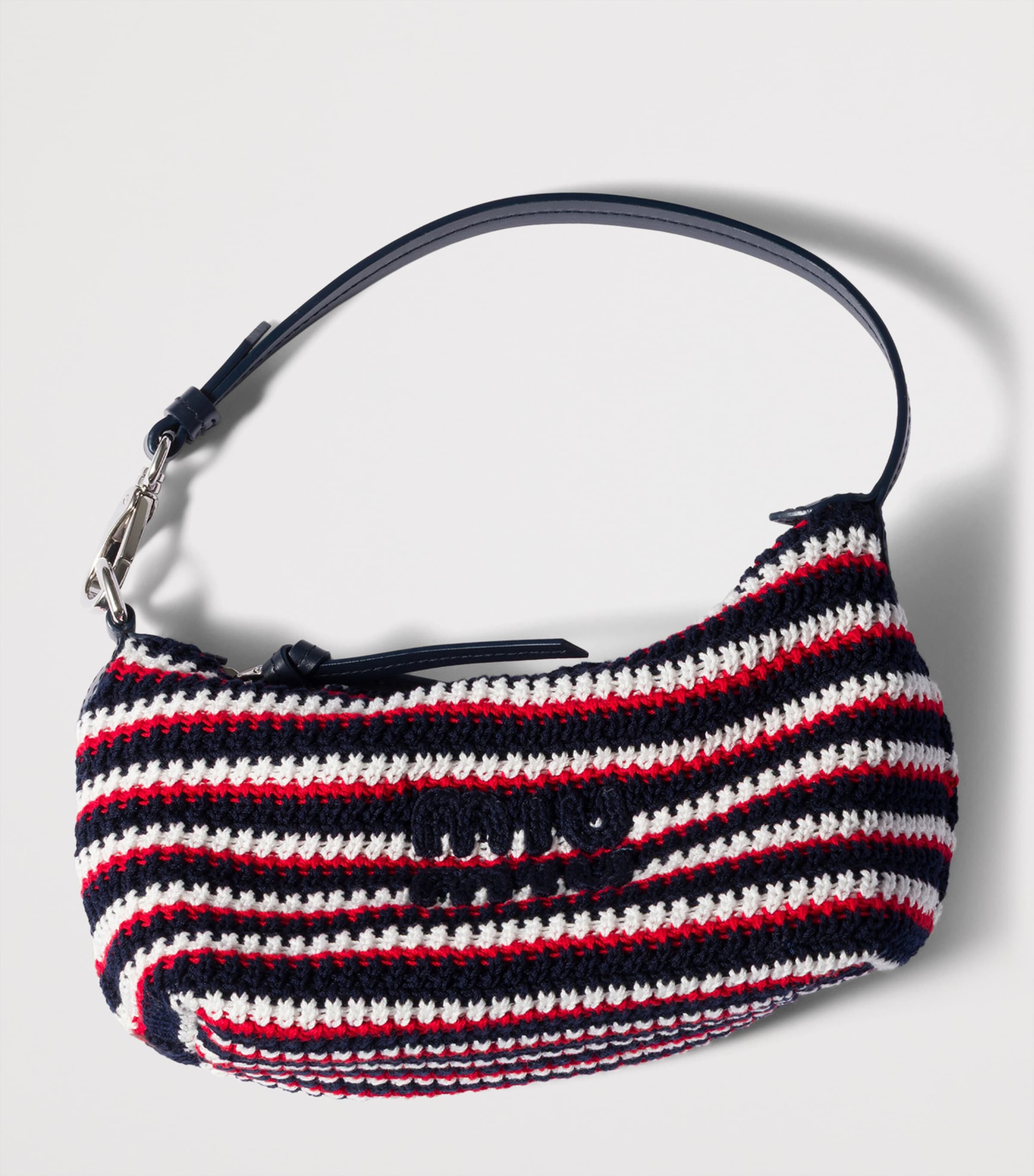 Miu Miu Crochet-Leather Logo Pouch Blue Image 5