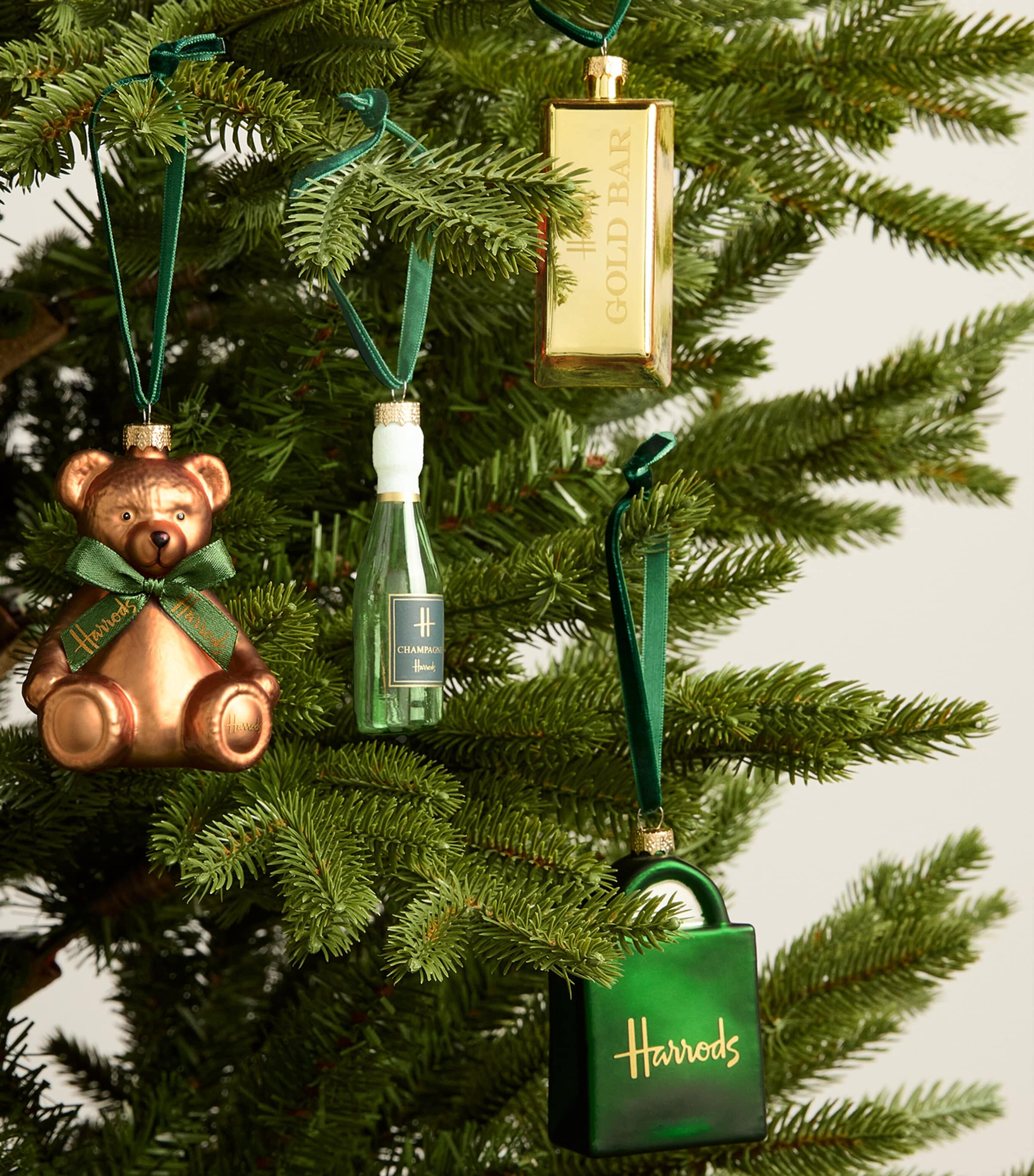 Harrods Glass-Blown Heritage Tree Decorations (Set of 4) | Harrods UK