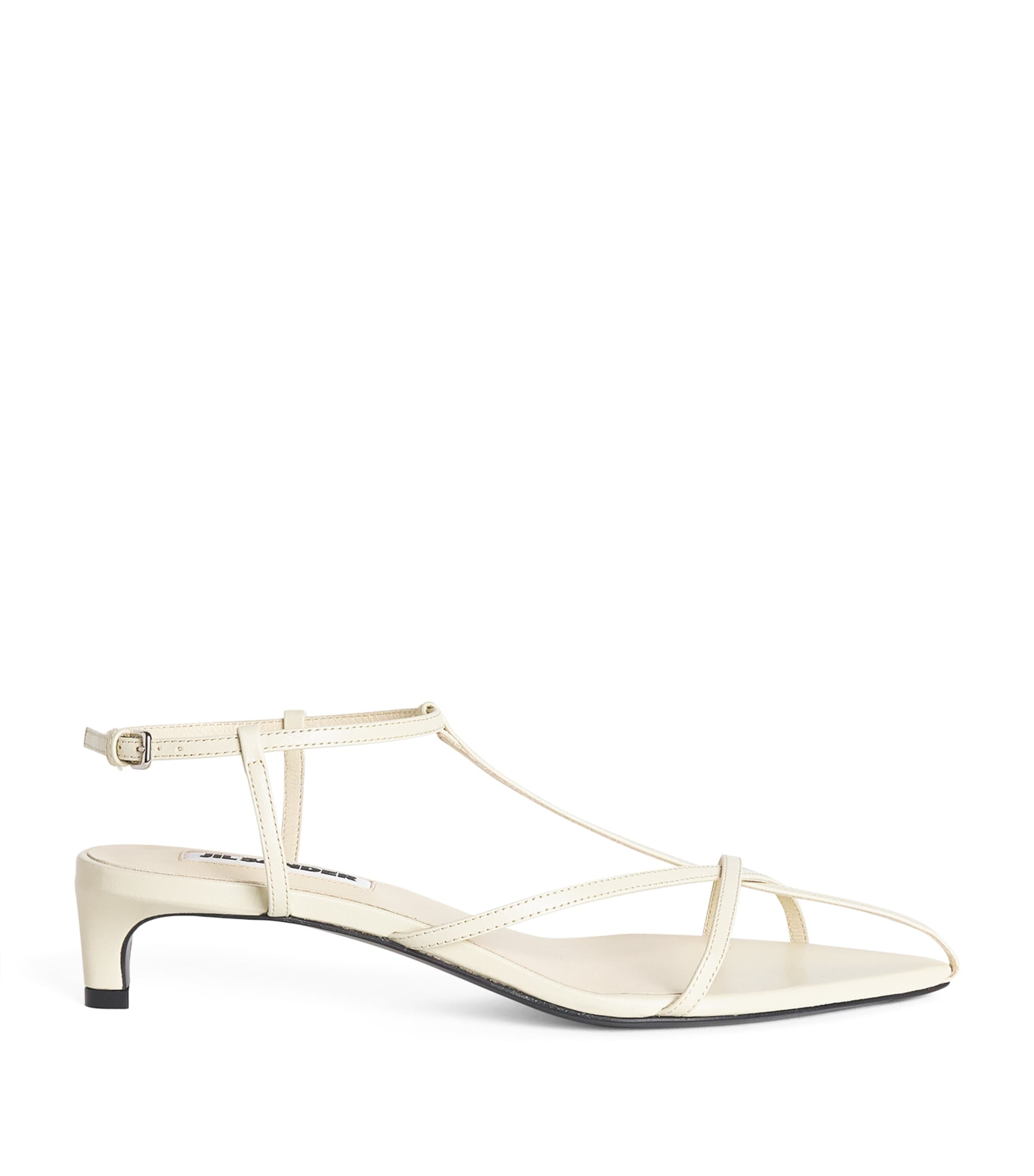 Jil Sander Leather Strappy Heeled Sandals 35 In White