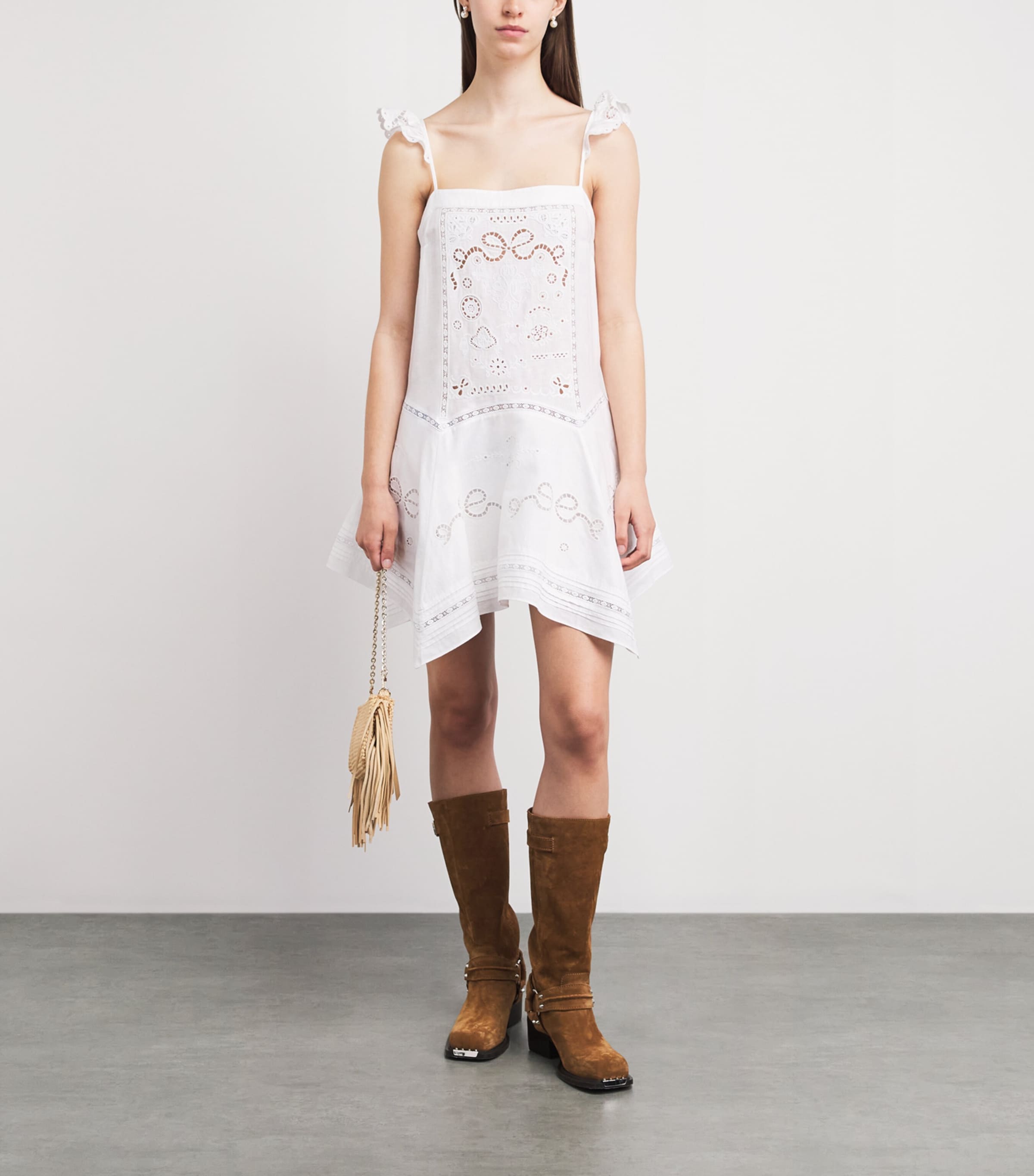 Self-Portrait Womens Linen-Cotton Embroidered Mini Dress White Image 2