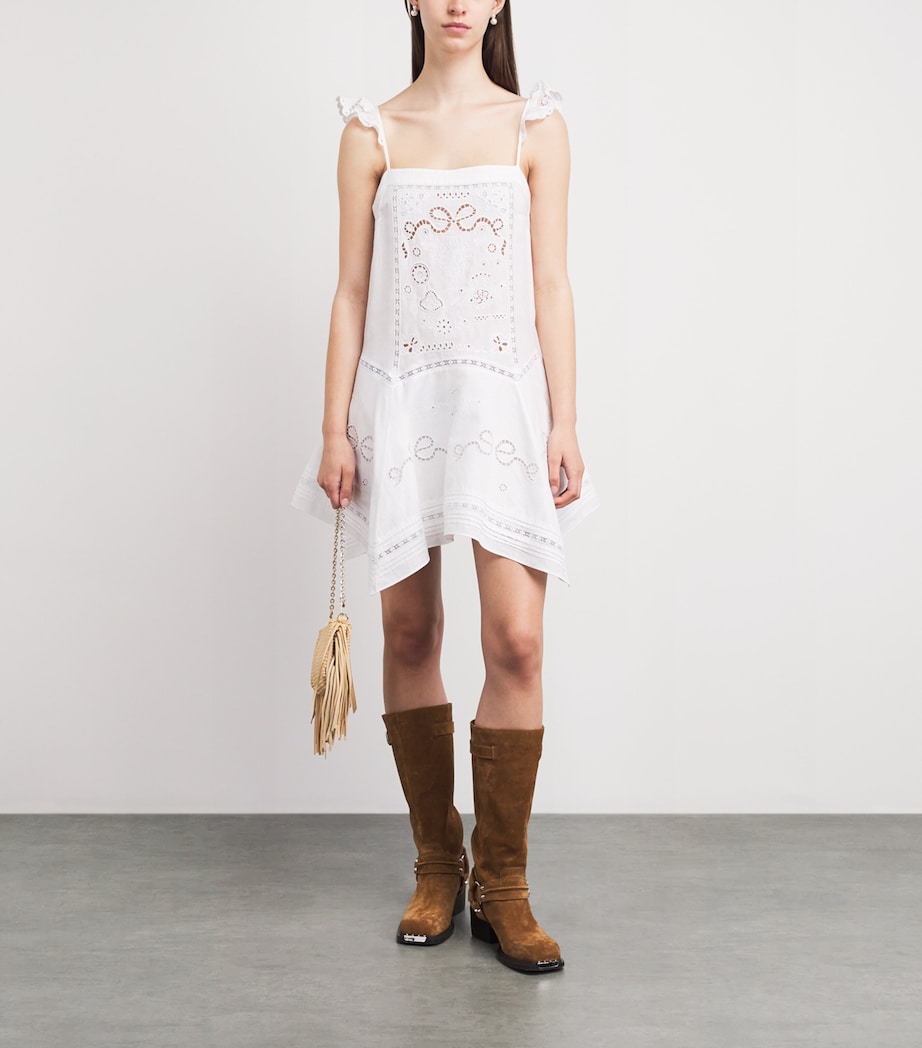 Self-Portrait Womens Linen-Cotton Embroidered Mini Dress White Image 2