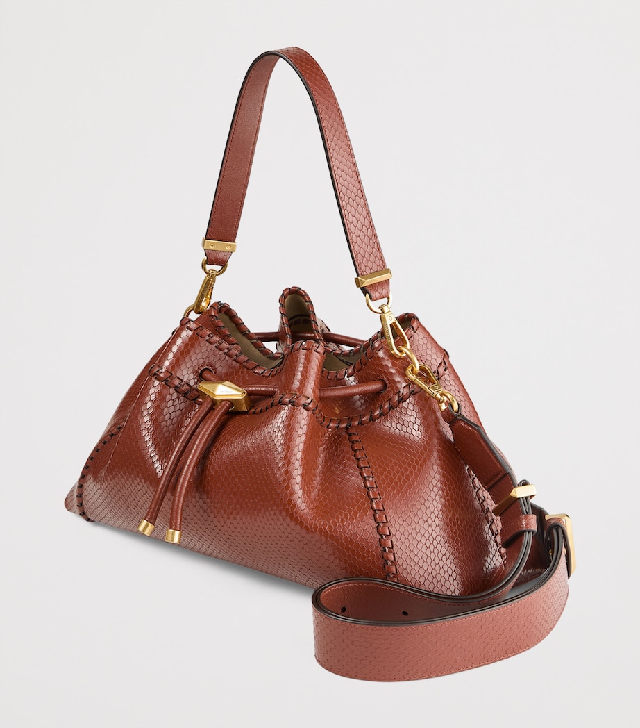 Medium Snake-Print Cinch Bag COGNAC/GOLD Image 3