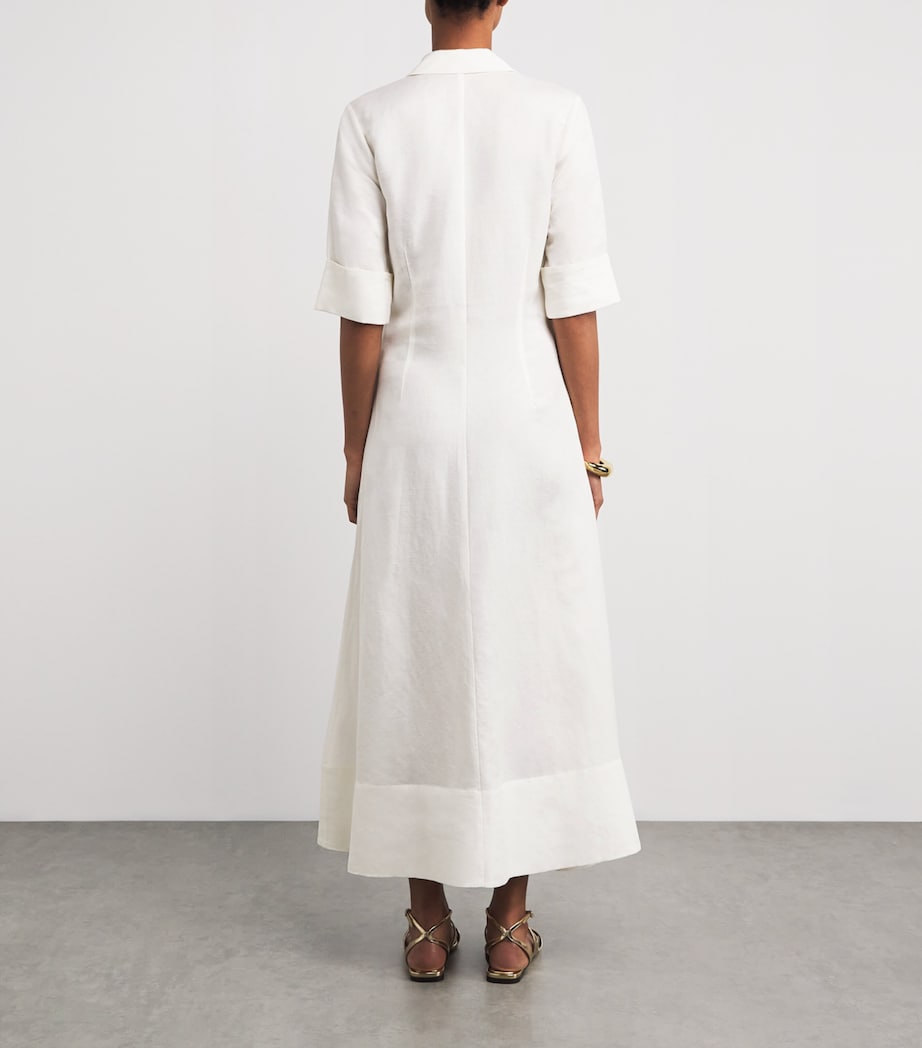 Linen-Blend Claudine Midi Shirt Dress WHITE Image 3