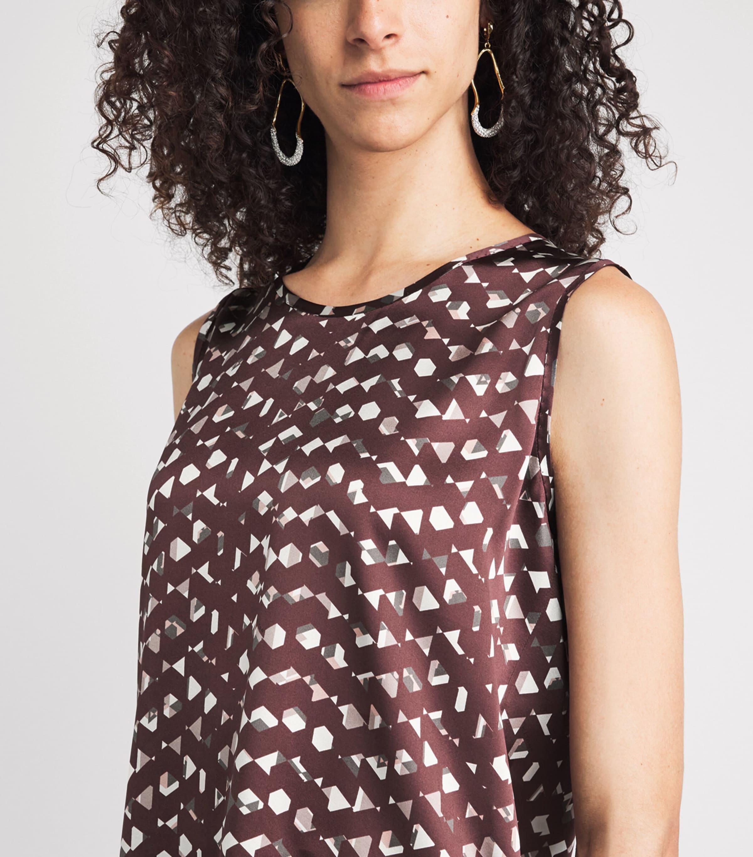 Kiton Womens Silk Printed Sleeveless Top Bordeaux Print Image 3