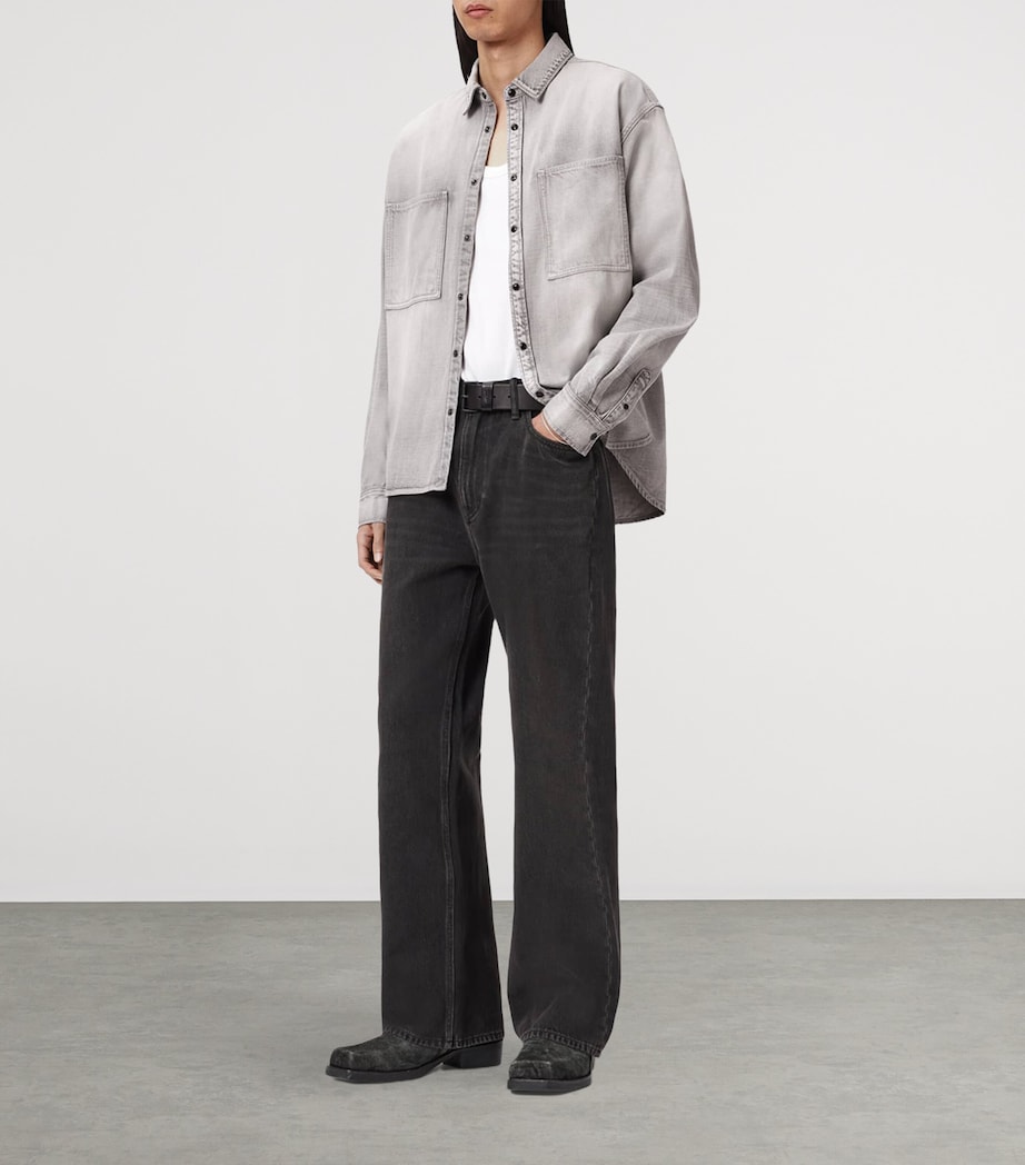 AllSaints Mens Al Oversized Denim Shirt Light Grey Image 2