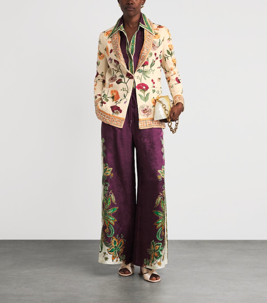 Alice+Olivia Womens Linen Embellished Ivan Blazer Oatmeal Melange/mlti Image 2