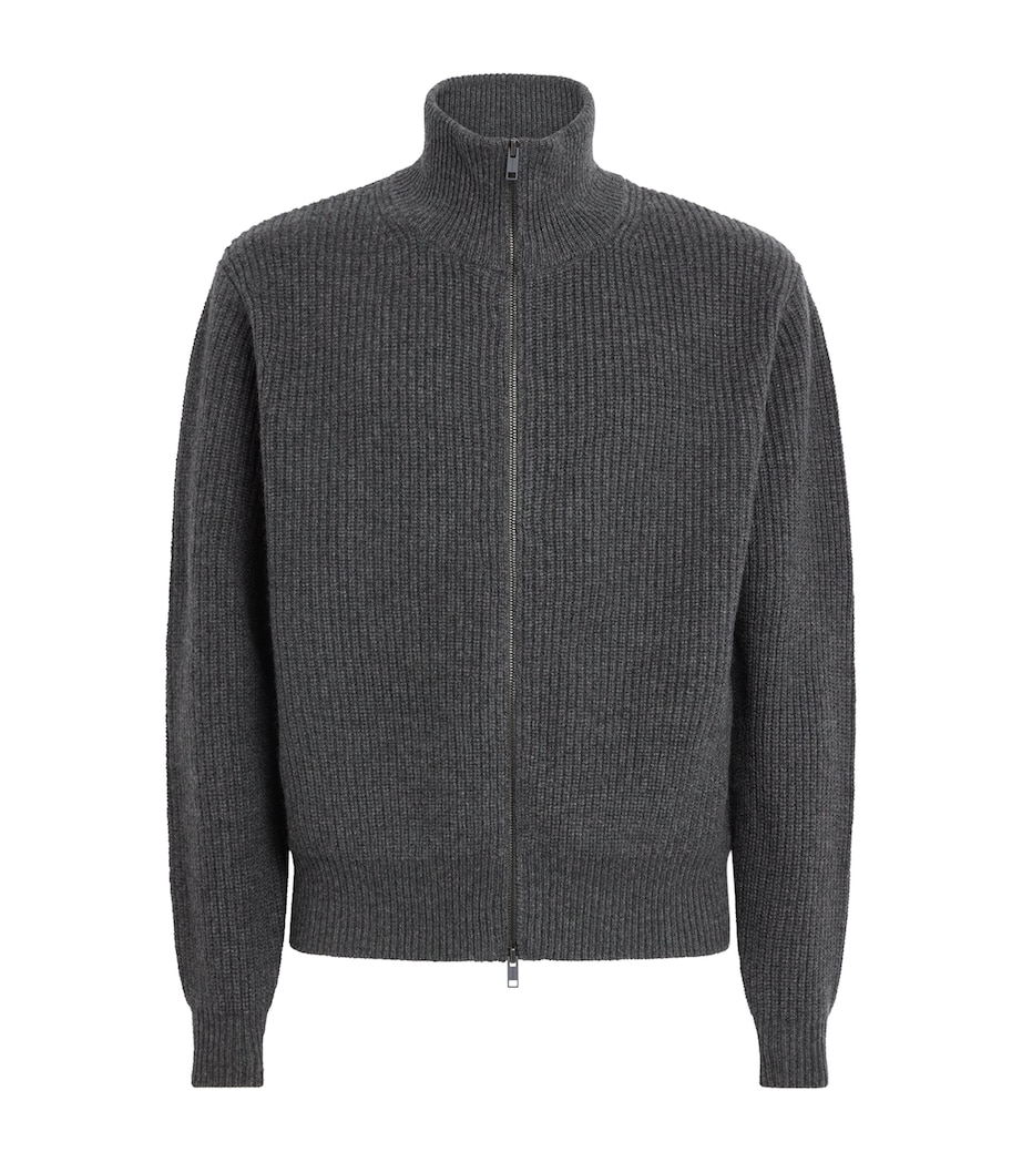 Yves Salomon Mens Wool-Cashmere Ribbed High-Neck Cardigan Image 1