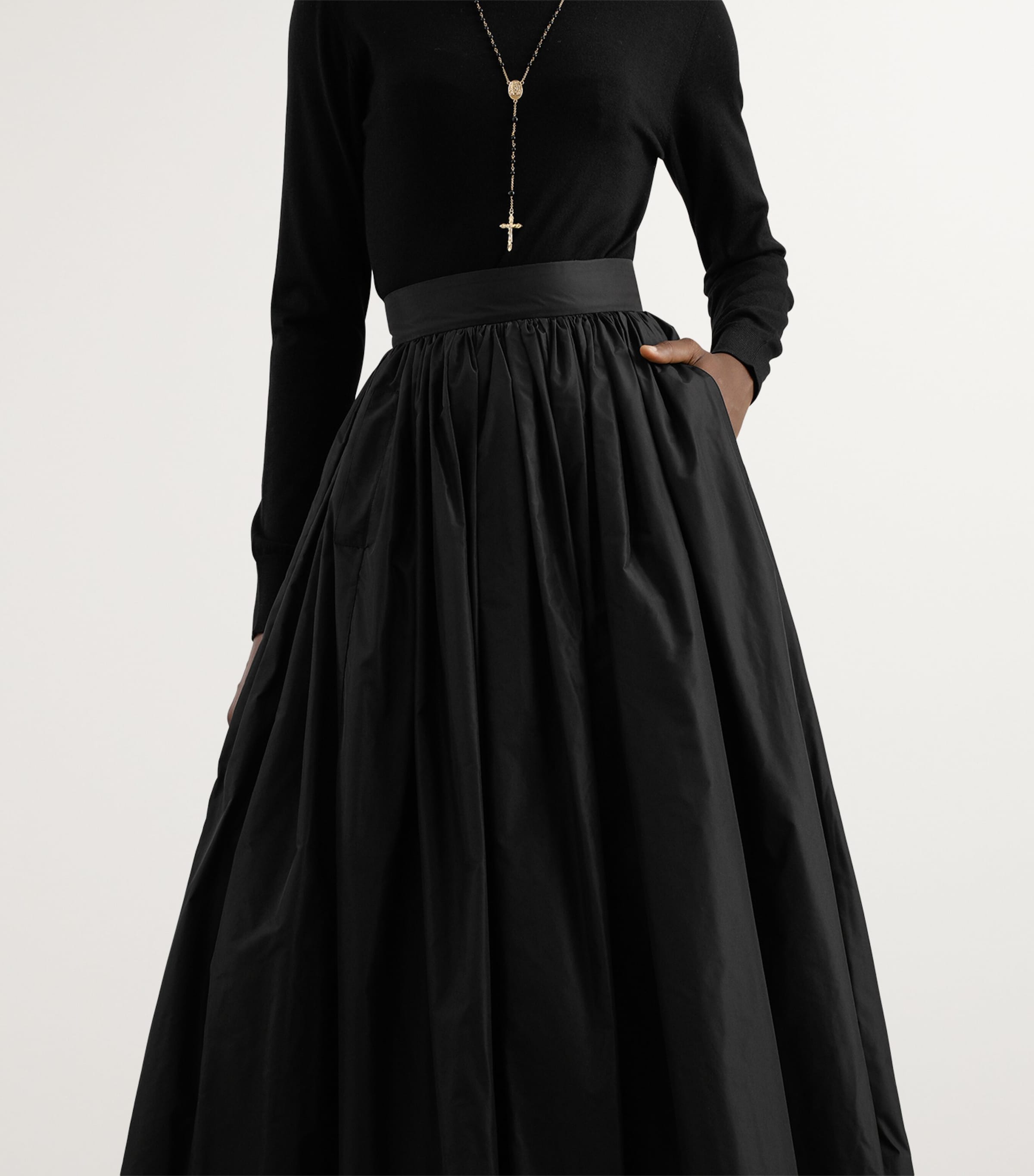 Taffeta Circle Maxi Skirt N0000-BLACK Image 4