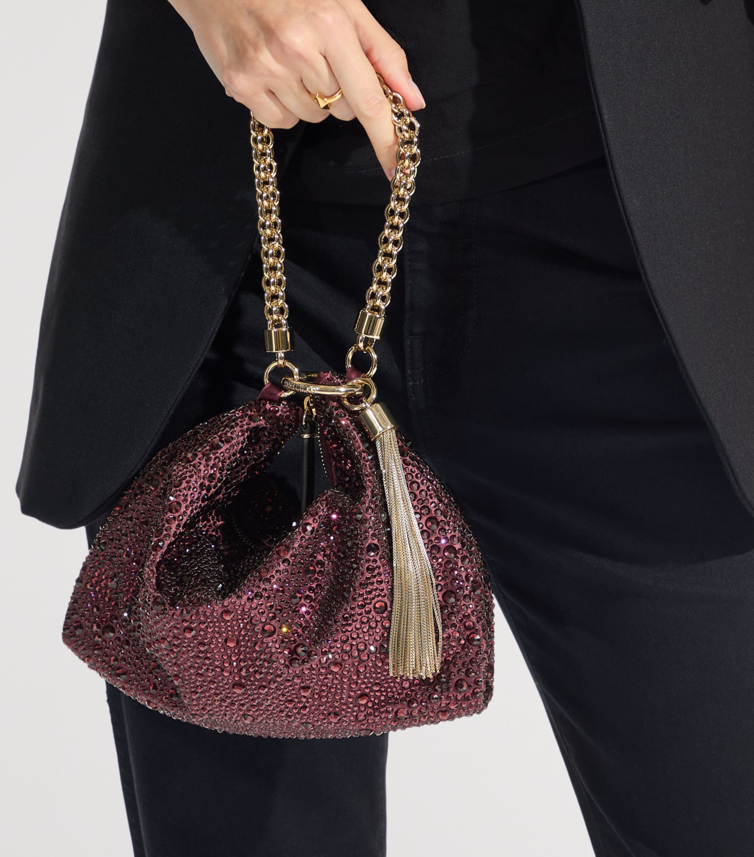 Callie Crystal-Embellished Satin Clutch Bag DEEP MERLOT/LIGHT GO Image 2