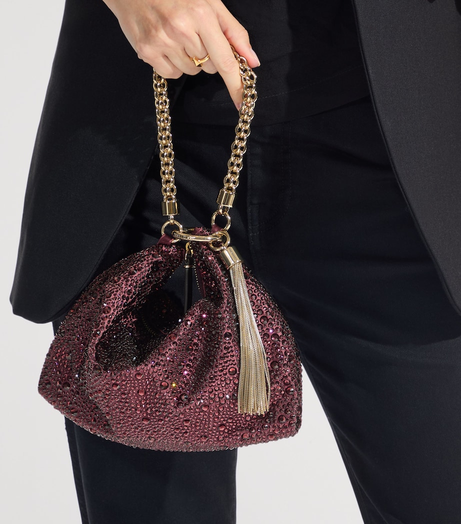 Callie Crystal-Embellished Satin Clutch Bag DEEP MERLOT/LIGHT GO Image 2