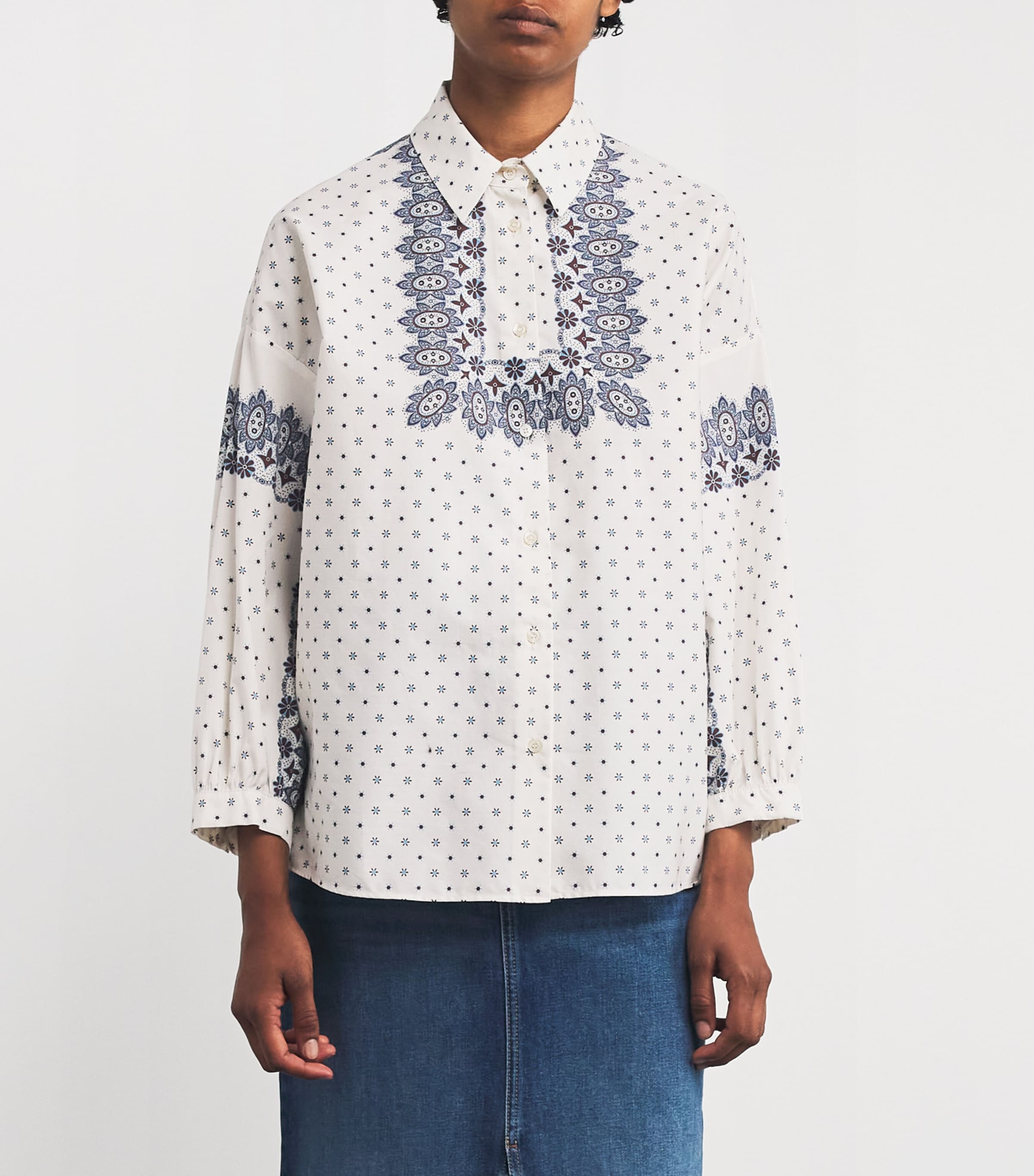 Cotton Floral Print Shirt IVORY Image 3