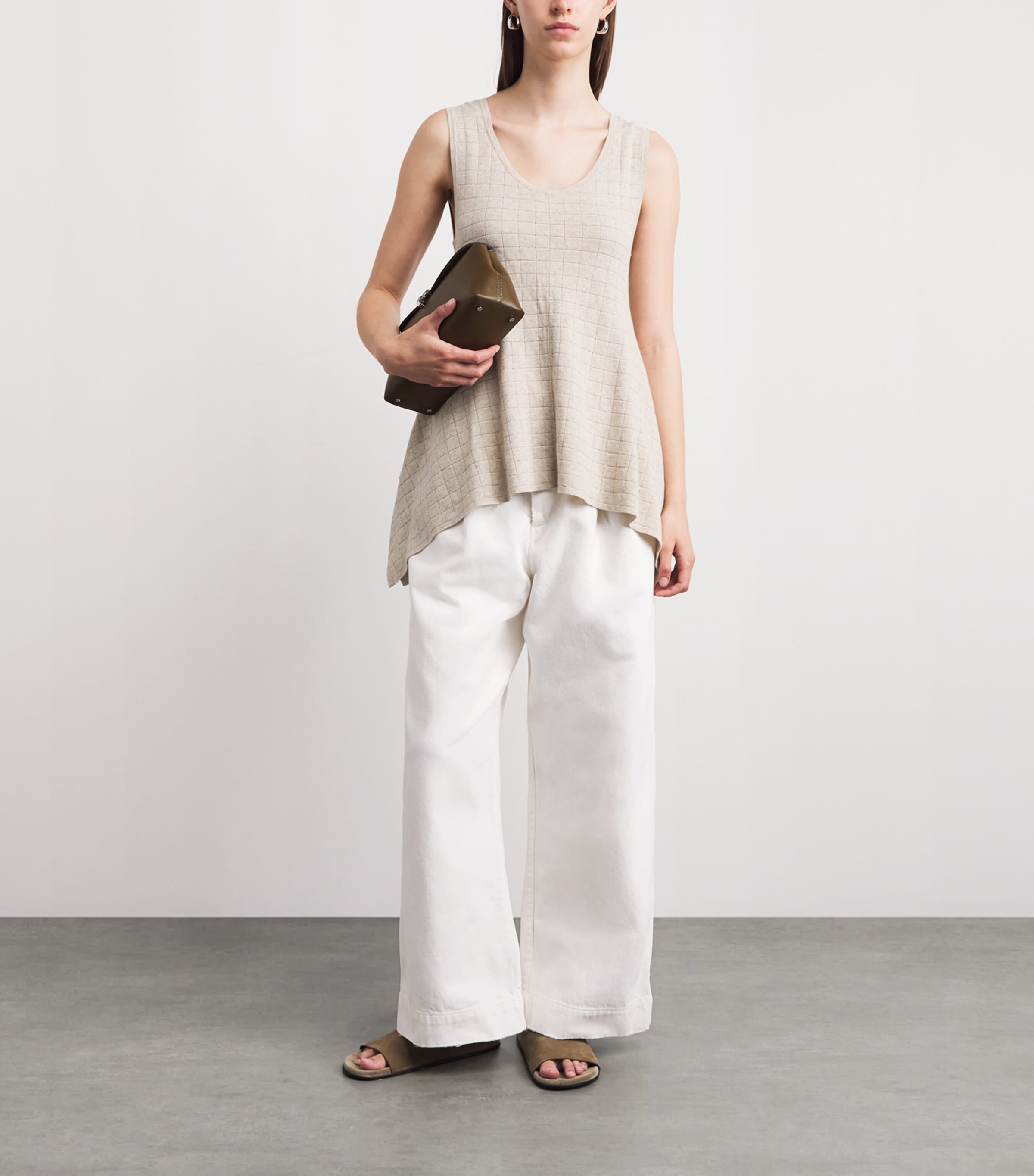 Lauren Manoogian Womens Cotton Canvas Wide-Leg Trousers White Image 2