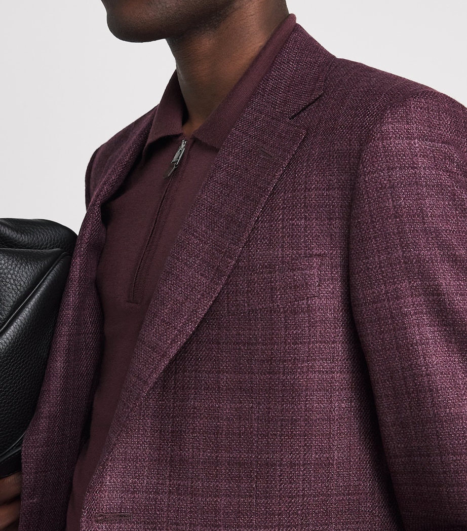 Canali Mens Wool-Silk Check Blazer Burgundy Image 3