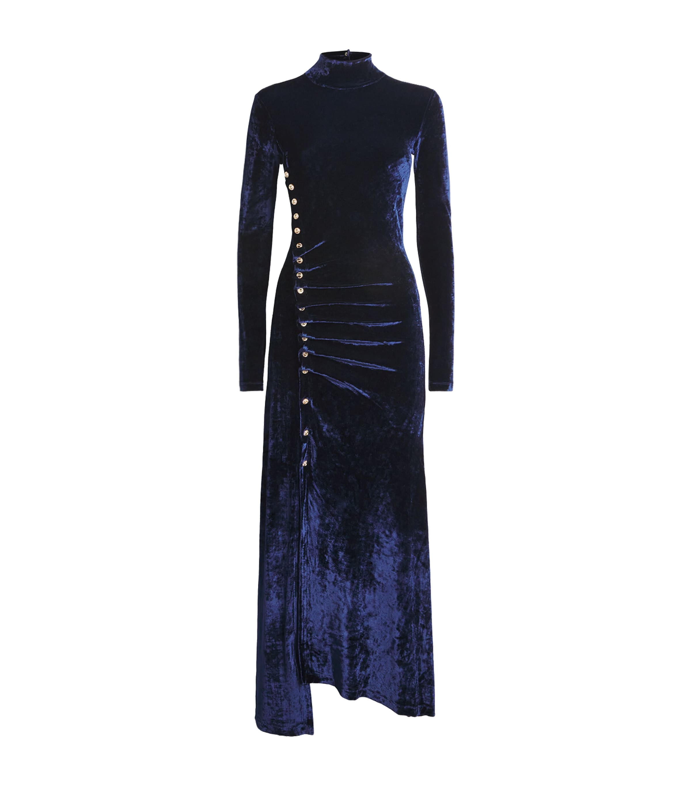 Rabanne Womens Velvet High-neck Stretch-woven Midi Dress Navy Poseidon In Blue