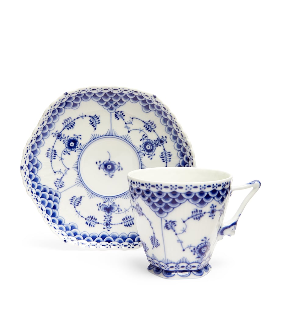 Blue Fluted Full Lace Teacup and Saucer BLUE Image 3