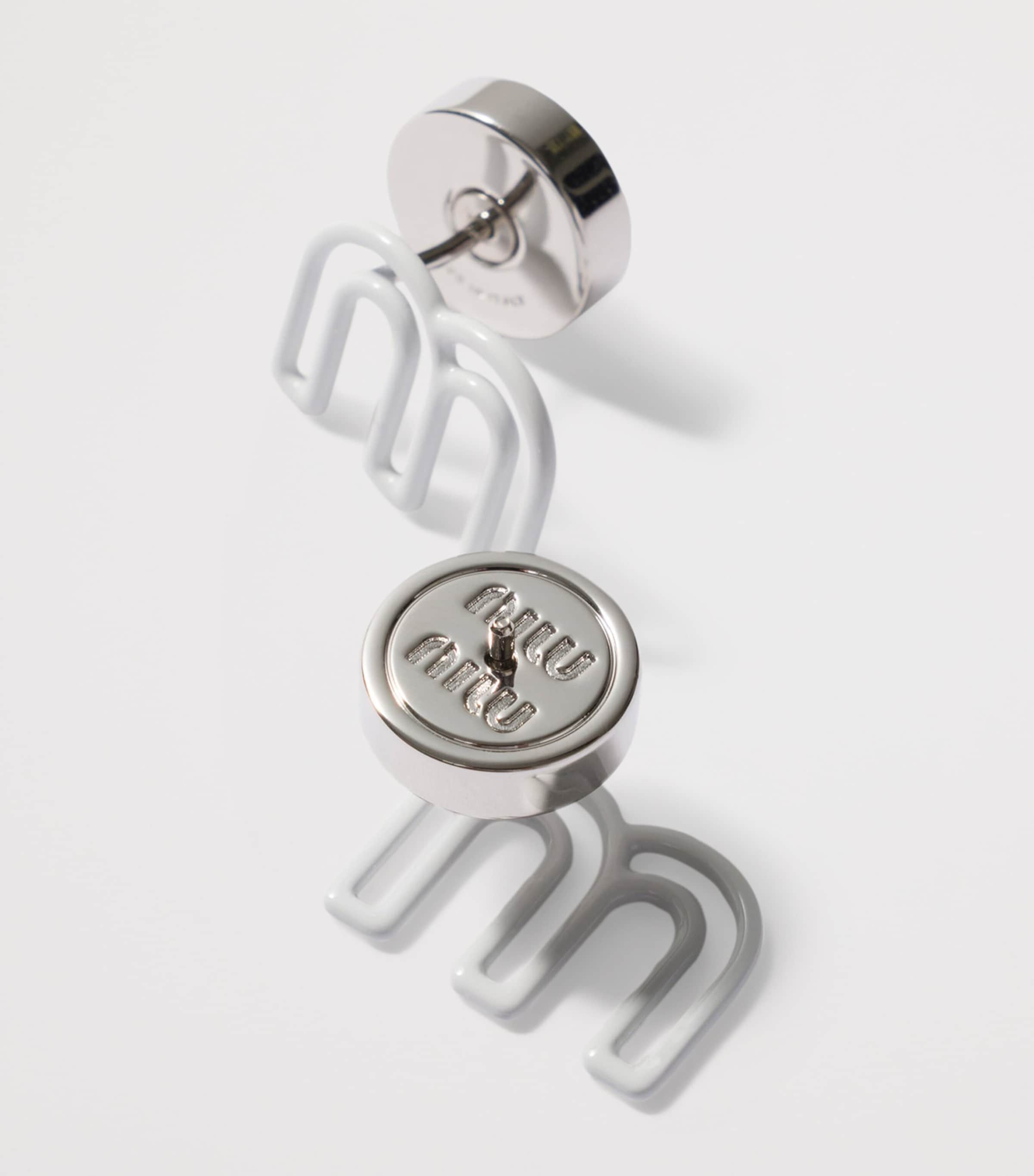 Miu Miu M Logo Stud Earrings White Image 3