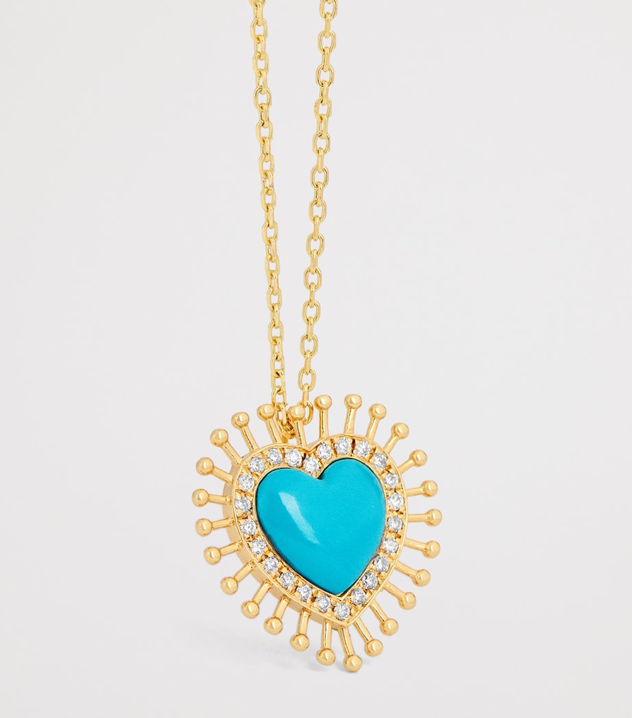 Yellow Gold, Diamond and Turquoise Rich Kitsch All Hearts on Me Pendant Necklace YELLOW GOLD Image 4