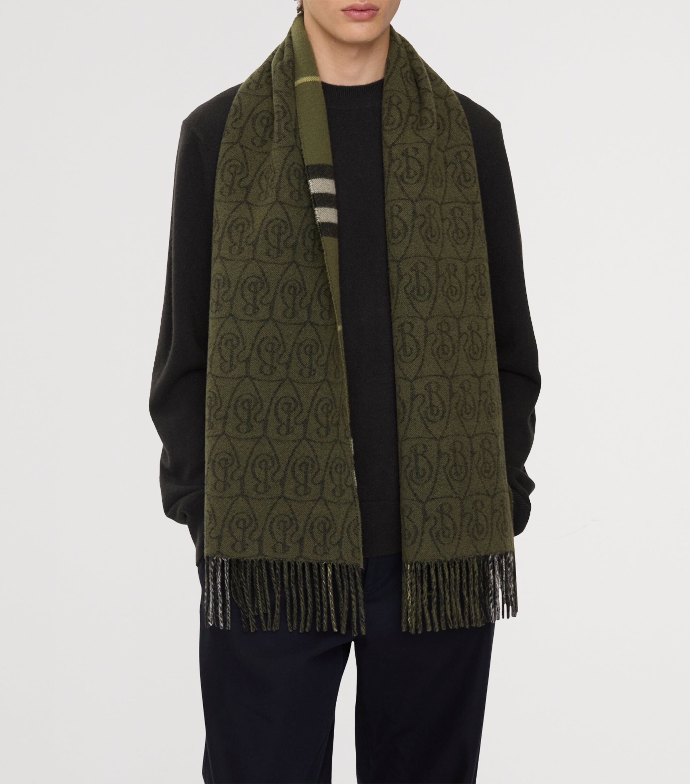 Burberry Cashmere Reversible B Shield Scarf Pea Green Image 4