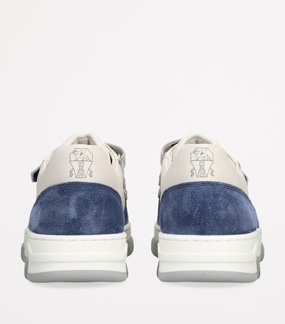 Brunello Cucinelli Kids Leather Suede-Trim Velcro Sneakers White/navy Image 2