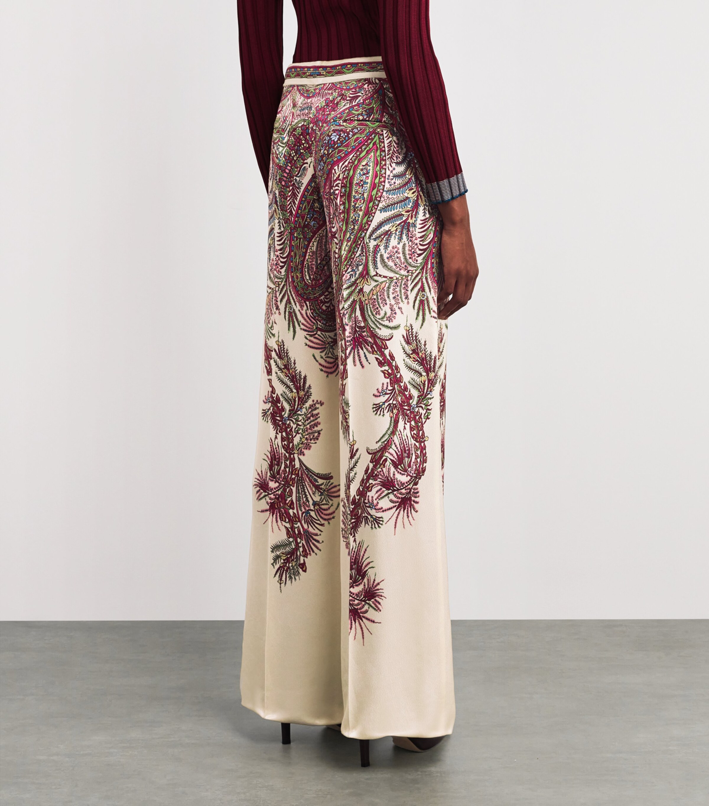 Etro Womens Satin Paisley Palazzo Trousers Image 4