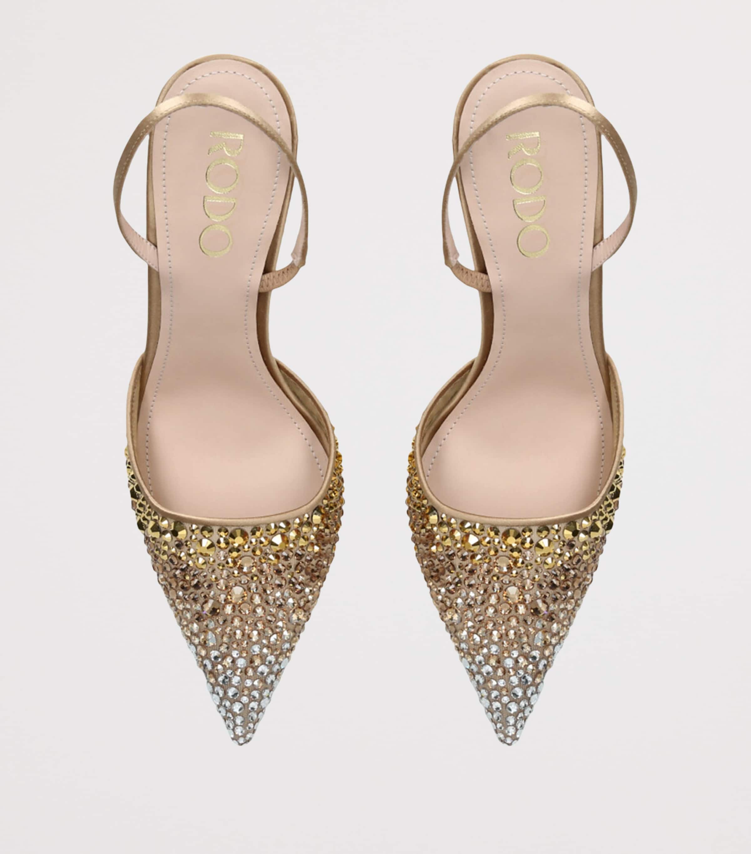 Rodo Rhinestone Embellished Assia Slingback Pumps 80 Champagne Image 4