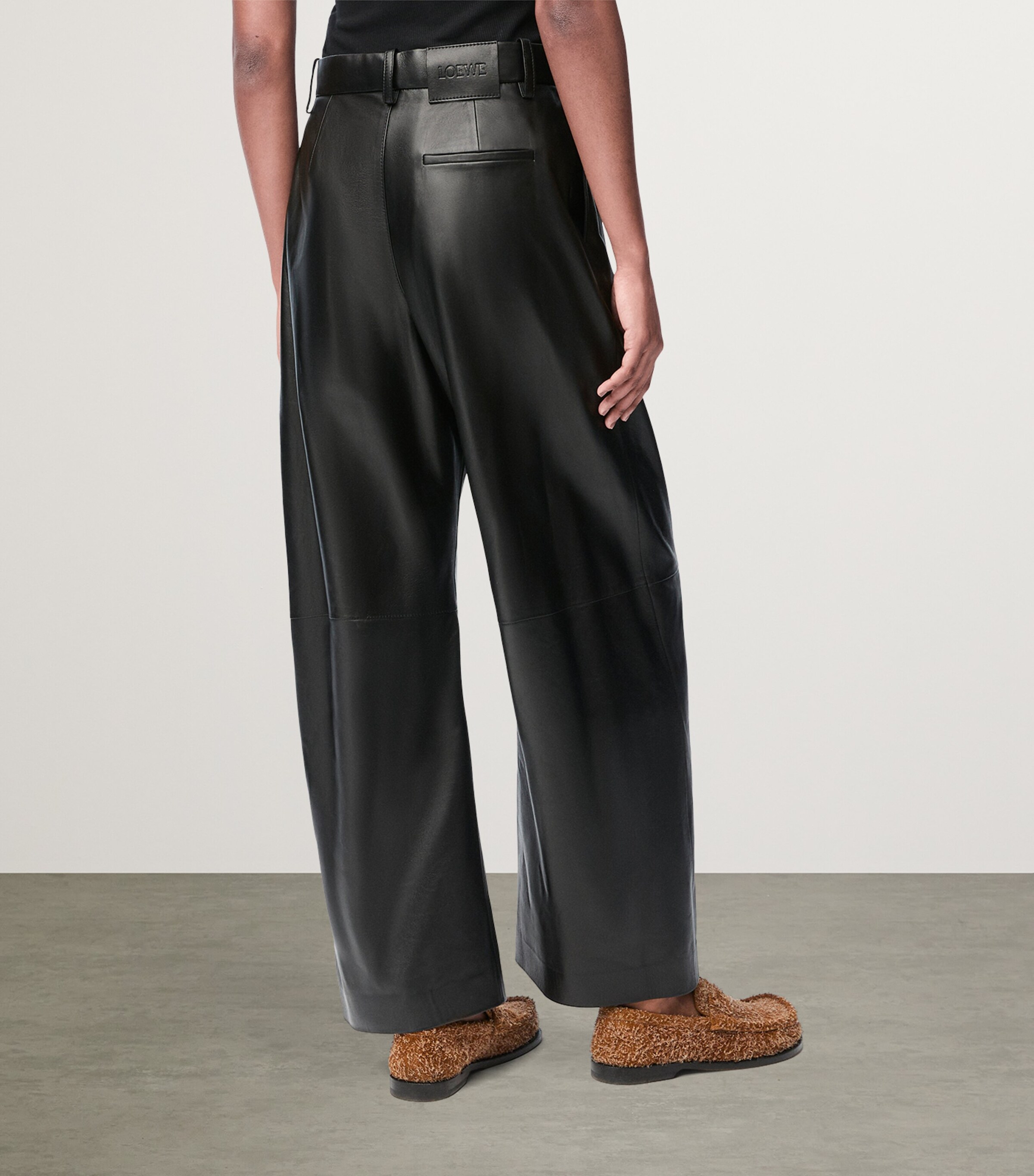 Leather Barrel Trousers BLACK Image 3