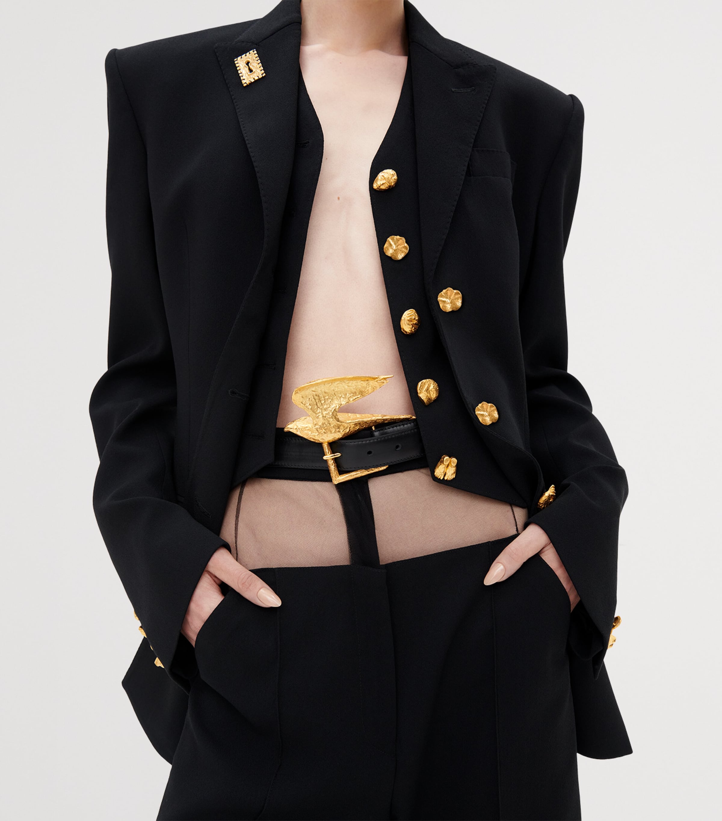 Schiaparelli Womens Wool-Blend Bijoux Chain Blazer Nude Image 4