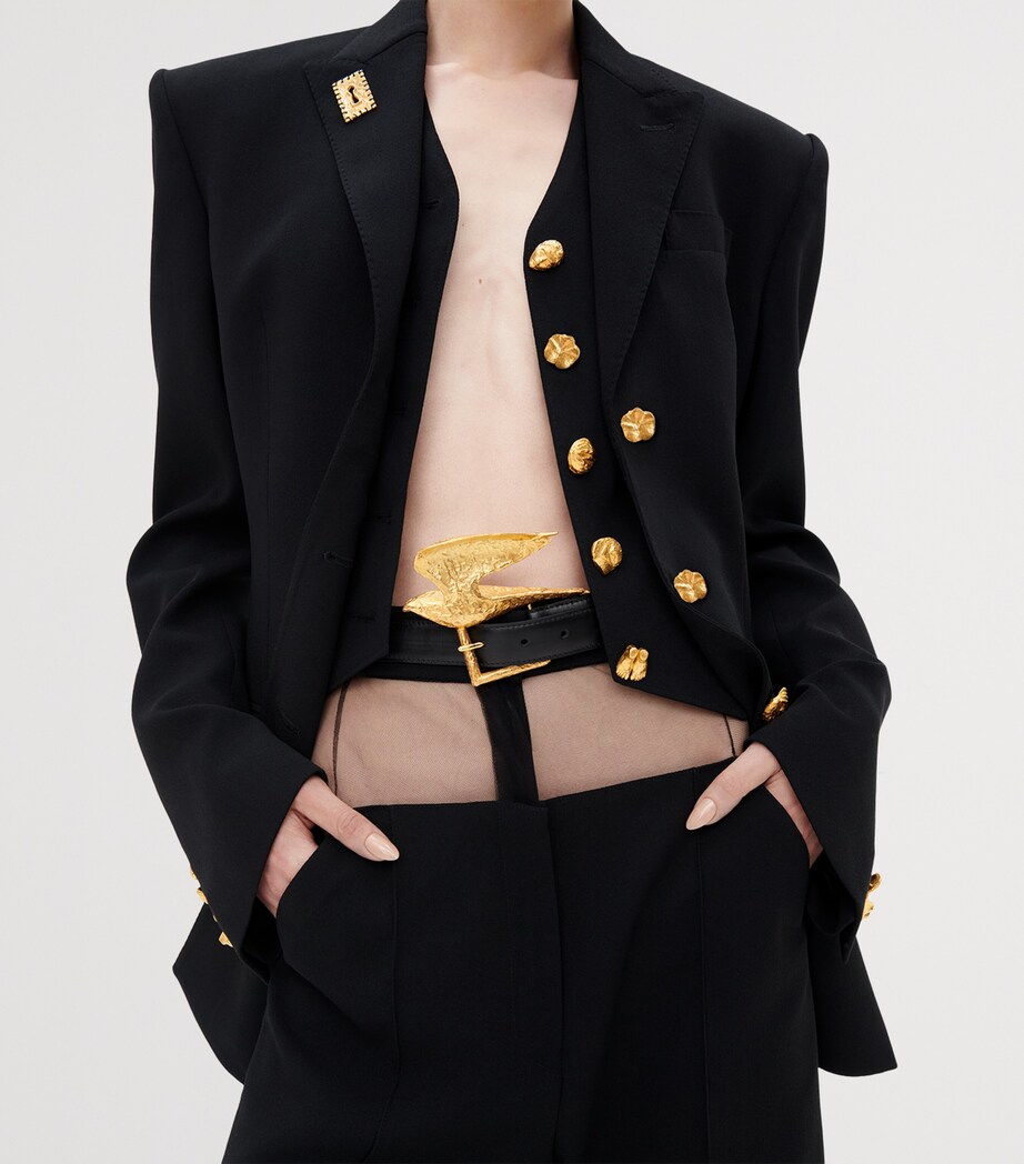 Schiaparelli Womens Wool-Blend Bijoux Chain Blazer Nude Image 4
